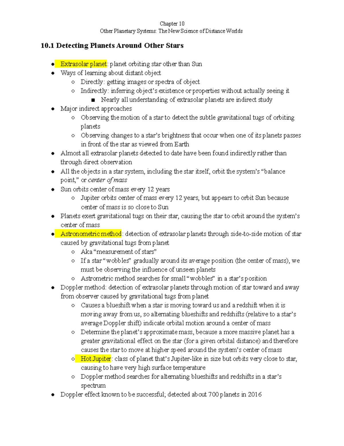 Chapter 10 Notes - Other Planetary Systems: The New Science of Distance ...