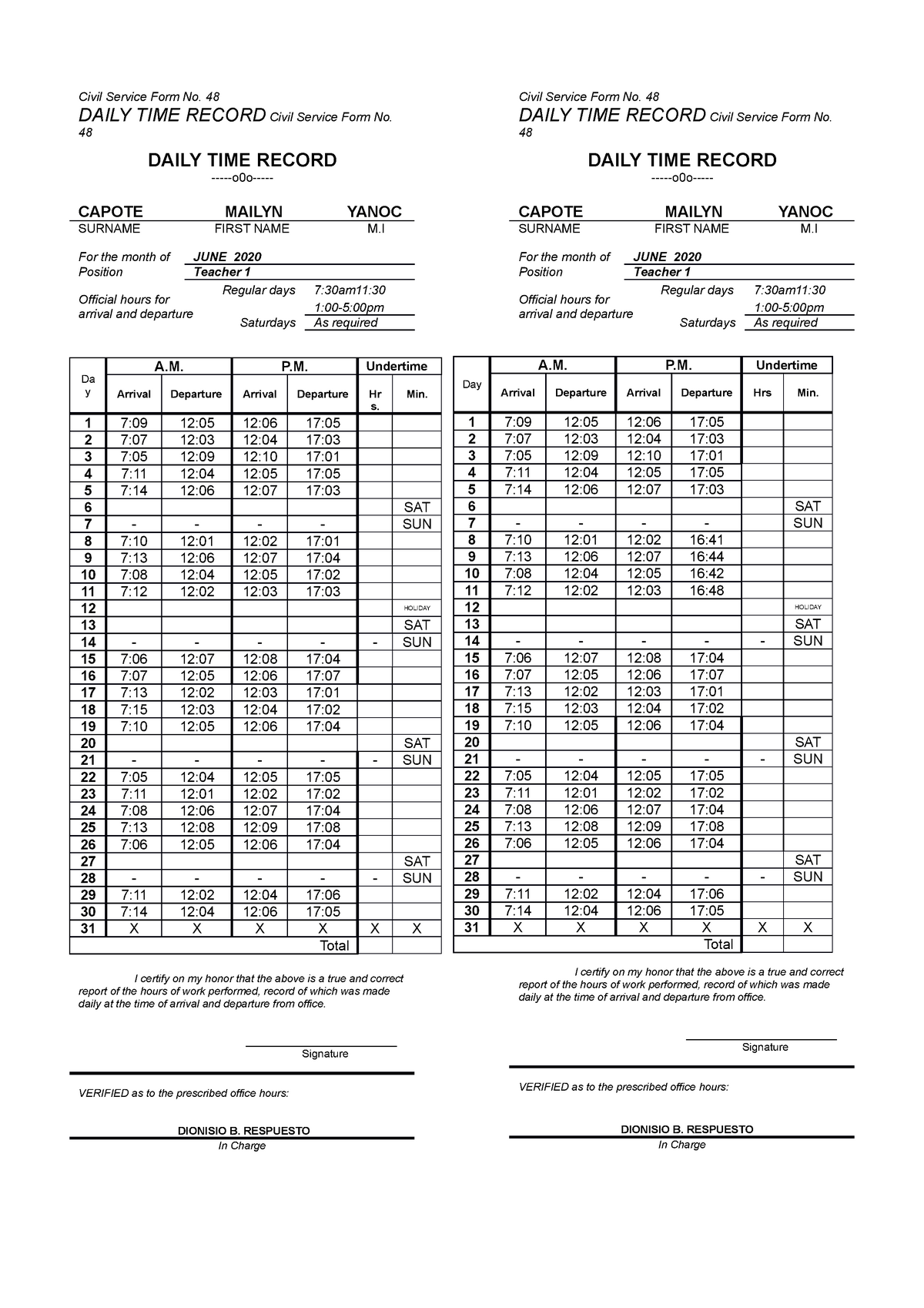 FORM48DTR posted Civil Service Form No. 48 DAILY TIME RECORD