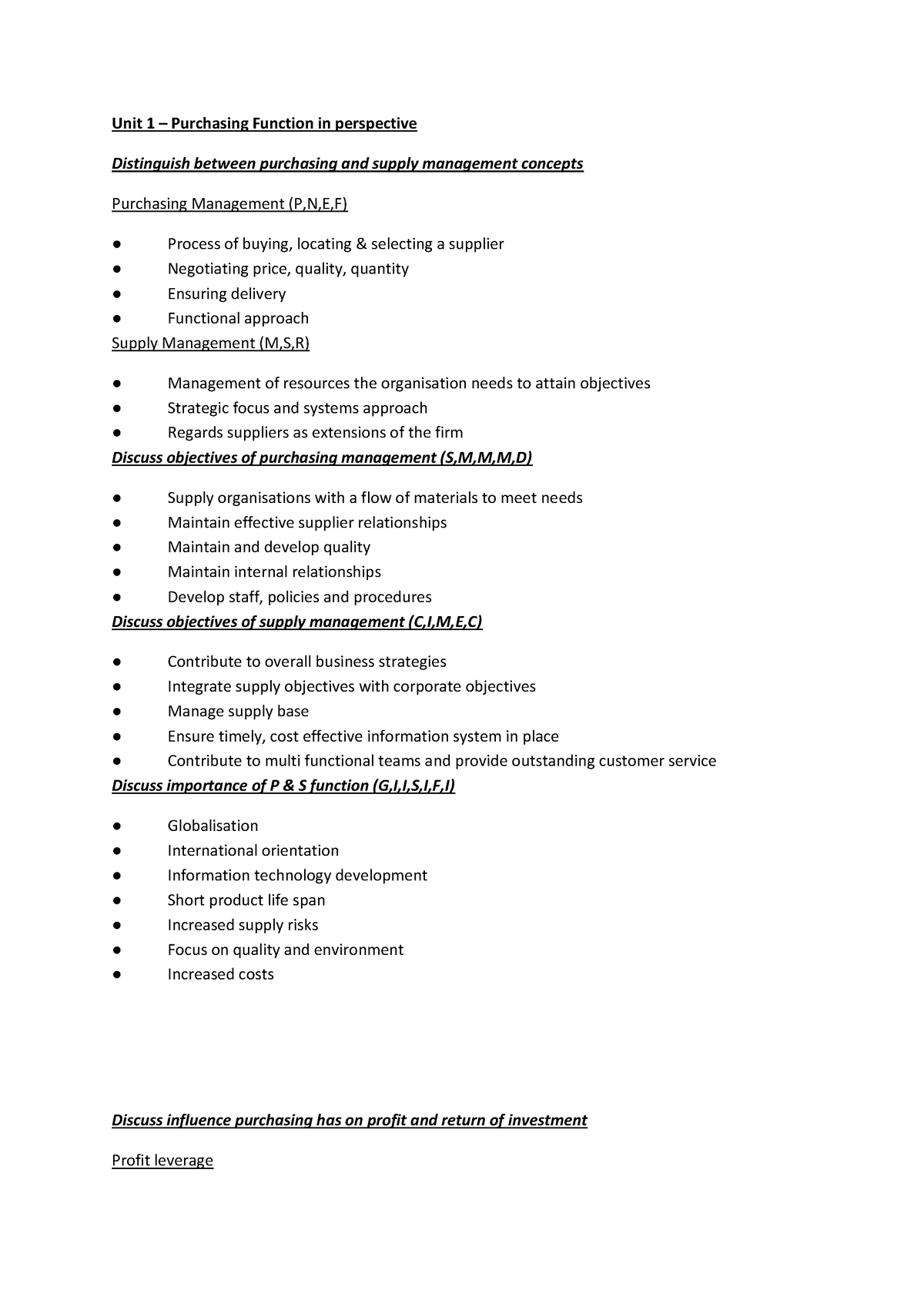 MNP2601-condensed notes - Unit 1 – Purchasing Function in perspective ...