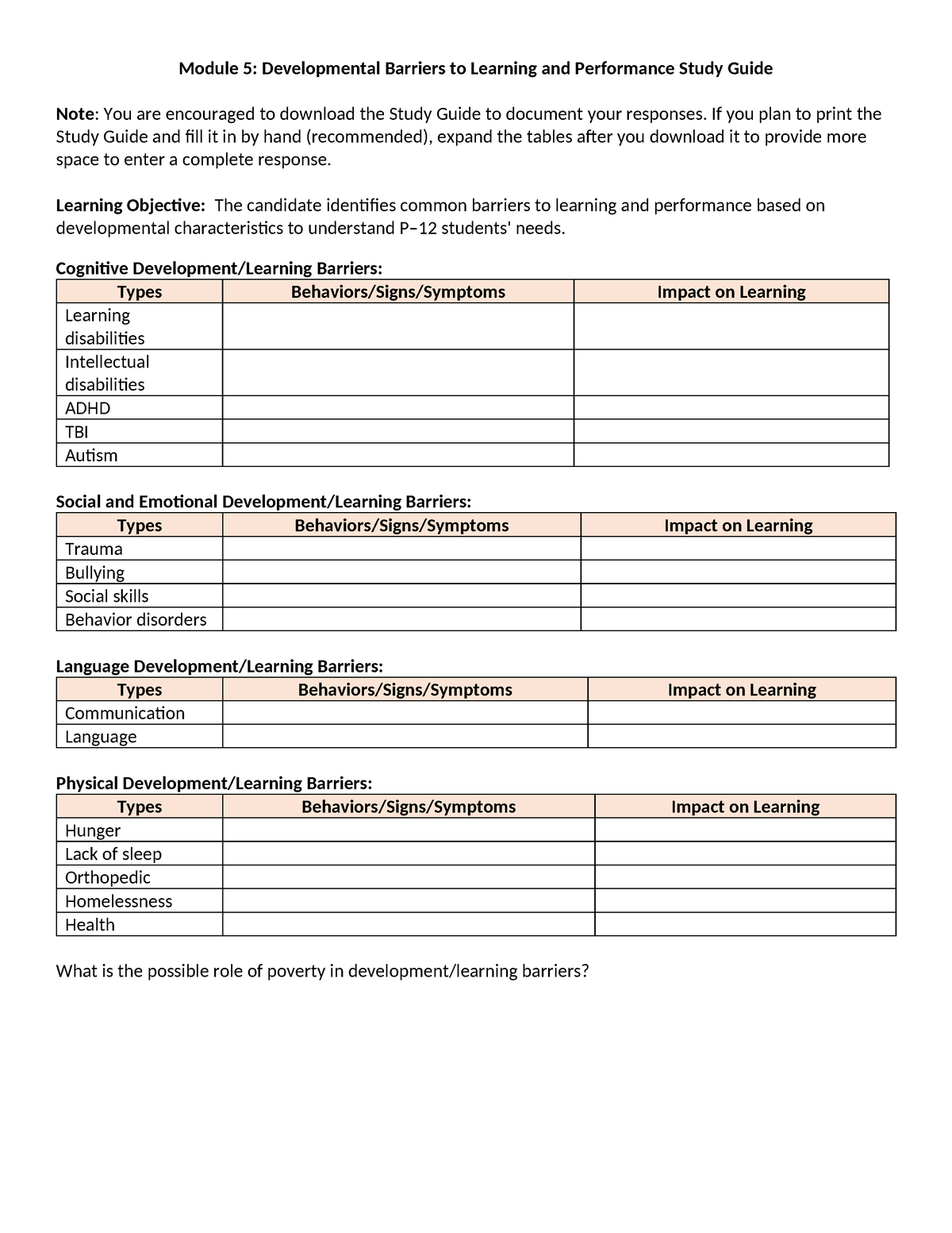 D094 D307 M5 Study Guide - Module 5: Developmental Barriers To Learning ...