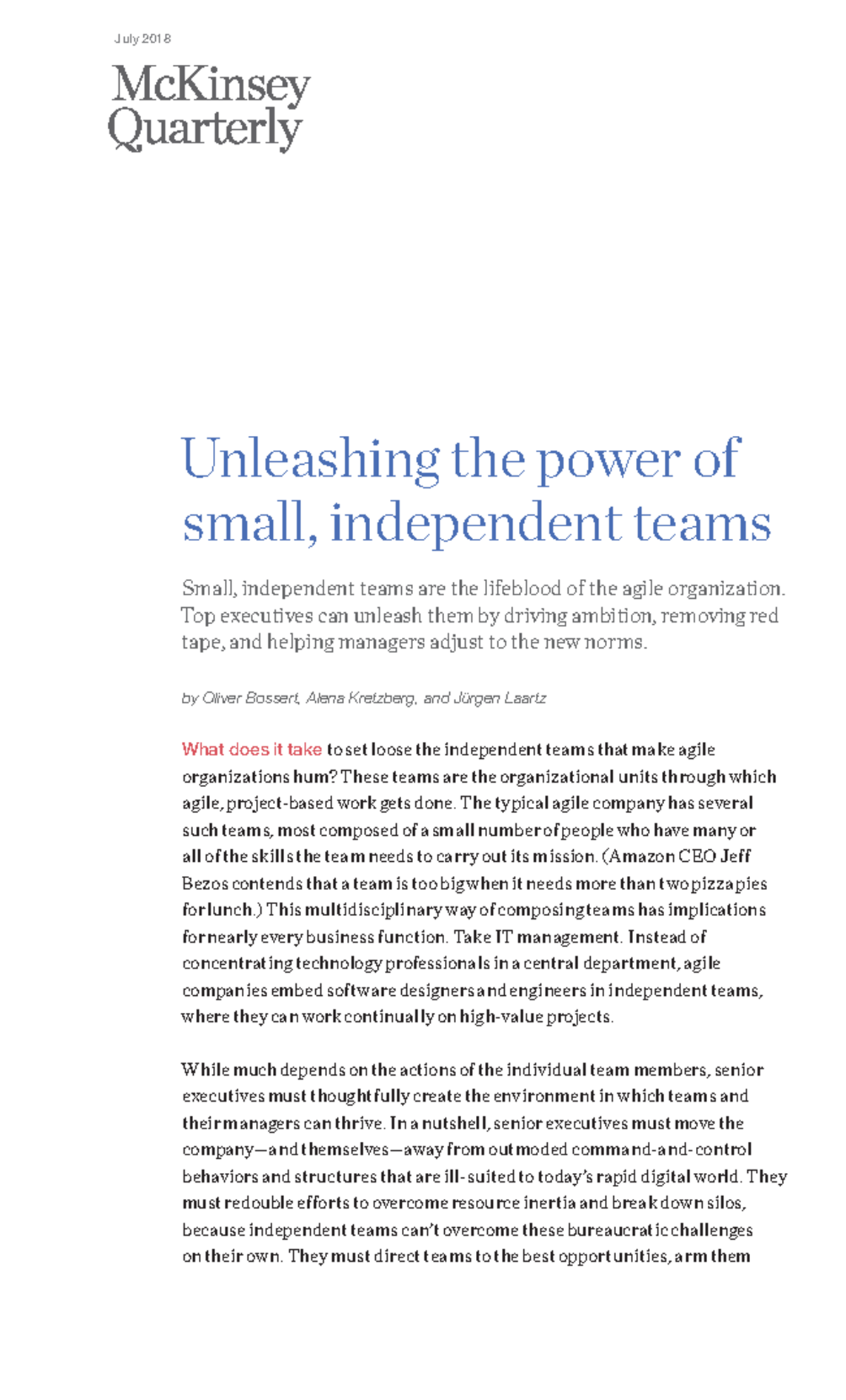 Unleashing the power of small independent teams - Unleashing the power ...