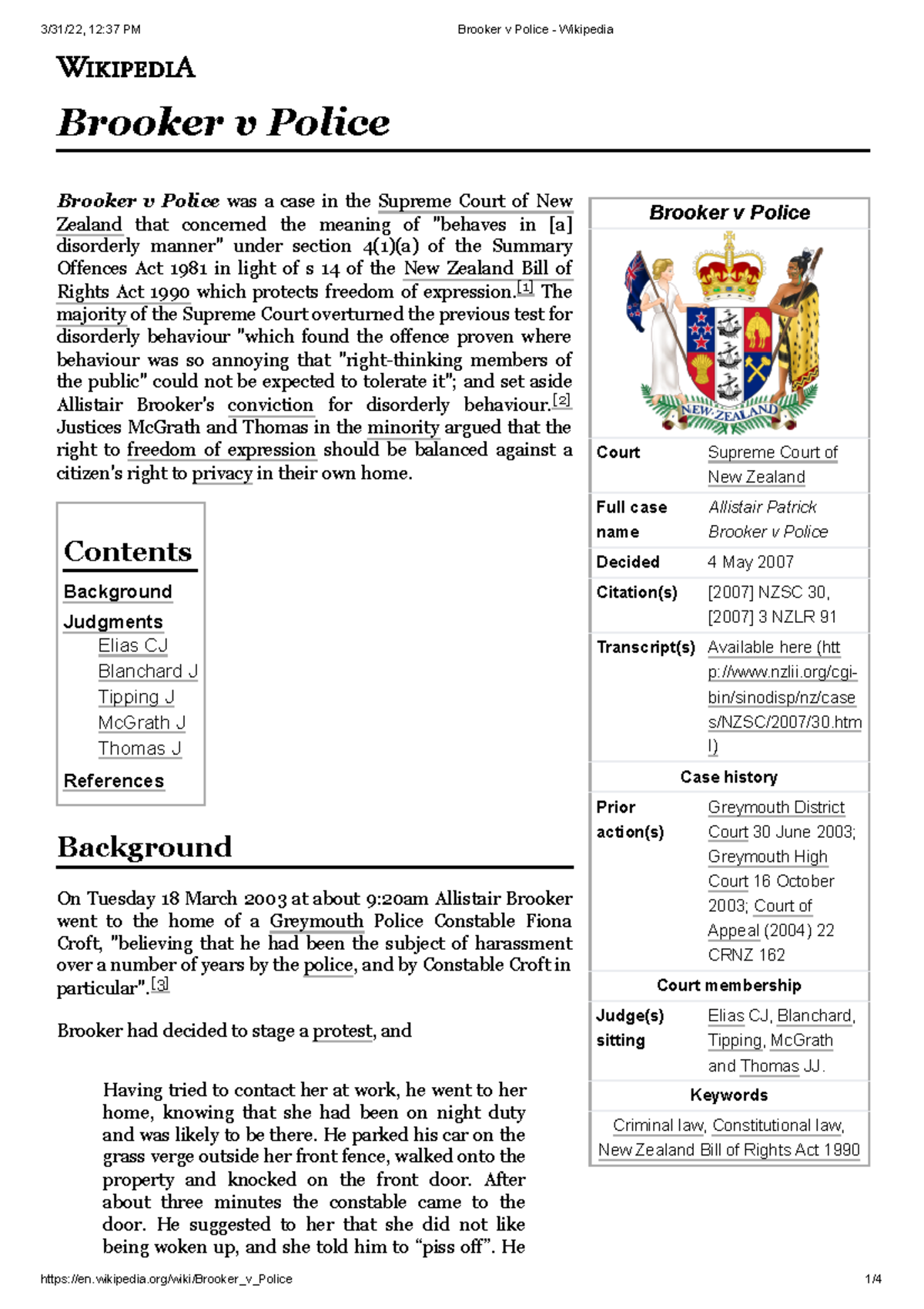 Brooker v Police Wikipedia wikipedia/wiki/Brooker_v_Police 1/ Brooker v Police Court Supreme