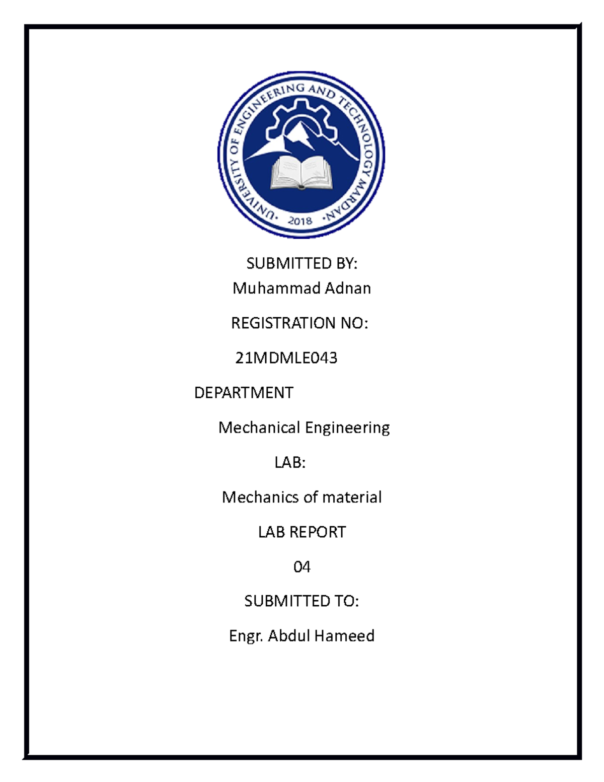 Lab 04 aaa SUBMITTED BY Muhammad Adnan REGISTRATION NO 21MDMLE