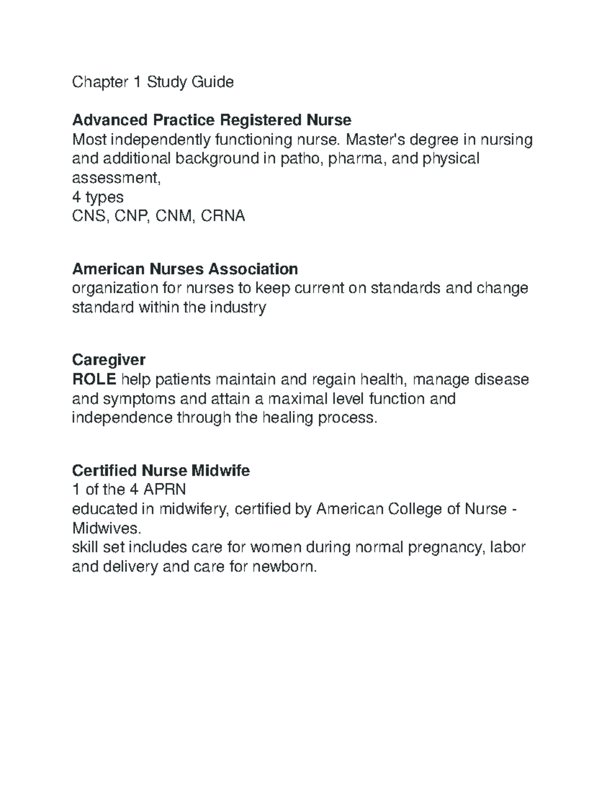 Chapter 1 Study Guide Nurs 115 Chapter Study Guide Advanced Practice Studocu