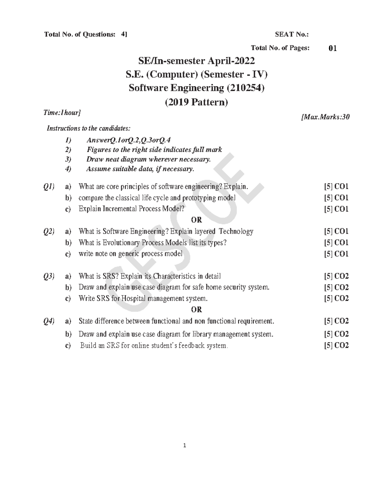 210254 Set-2 SE(2019 ) Software Engineering - 1 Total No. of Questions ...