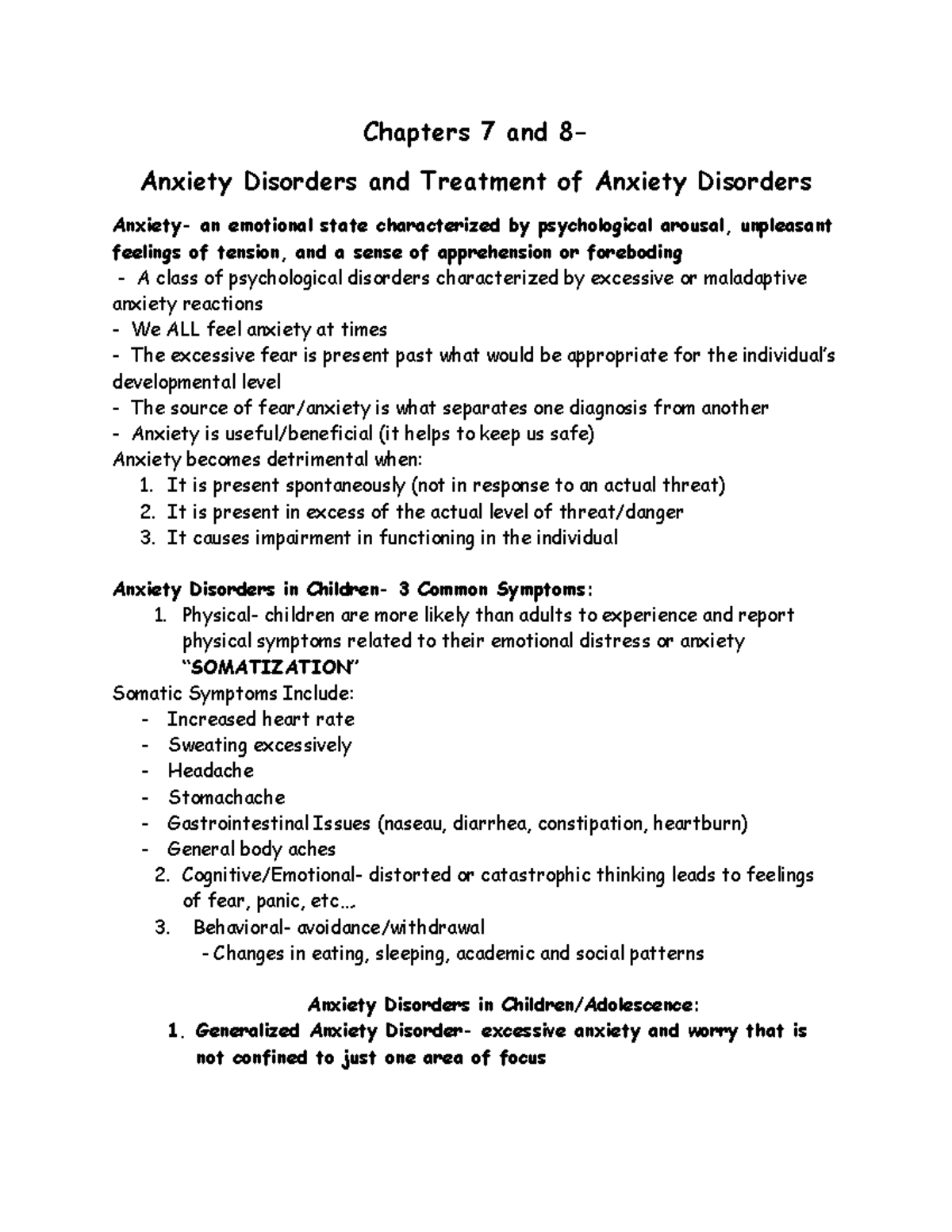 Chapters 7 and 8 Painter Anxiety Chapters 7 and 8 Anxiety Disorders