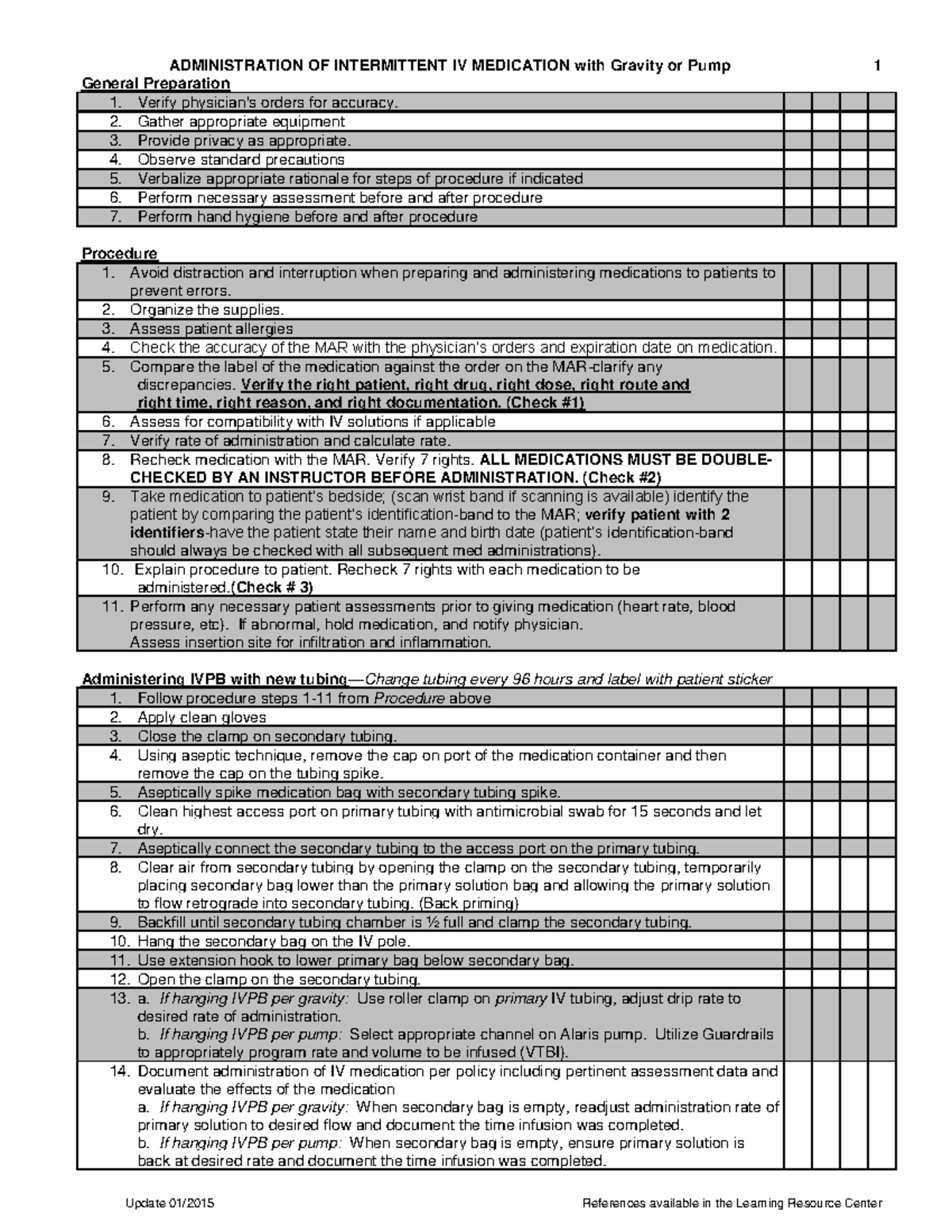 IVPB Medications-Gravity or Pump - ADMINISTRATION OF INTERMITTENT IV ...