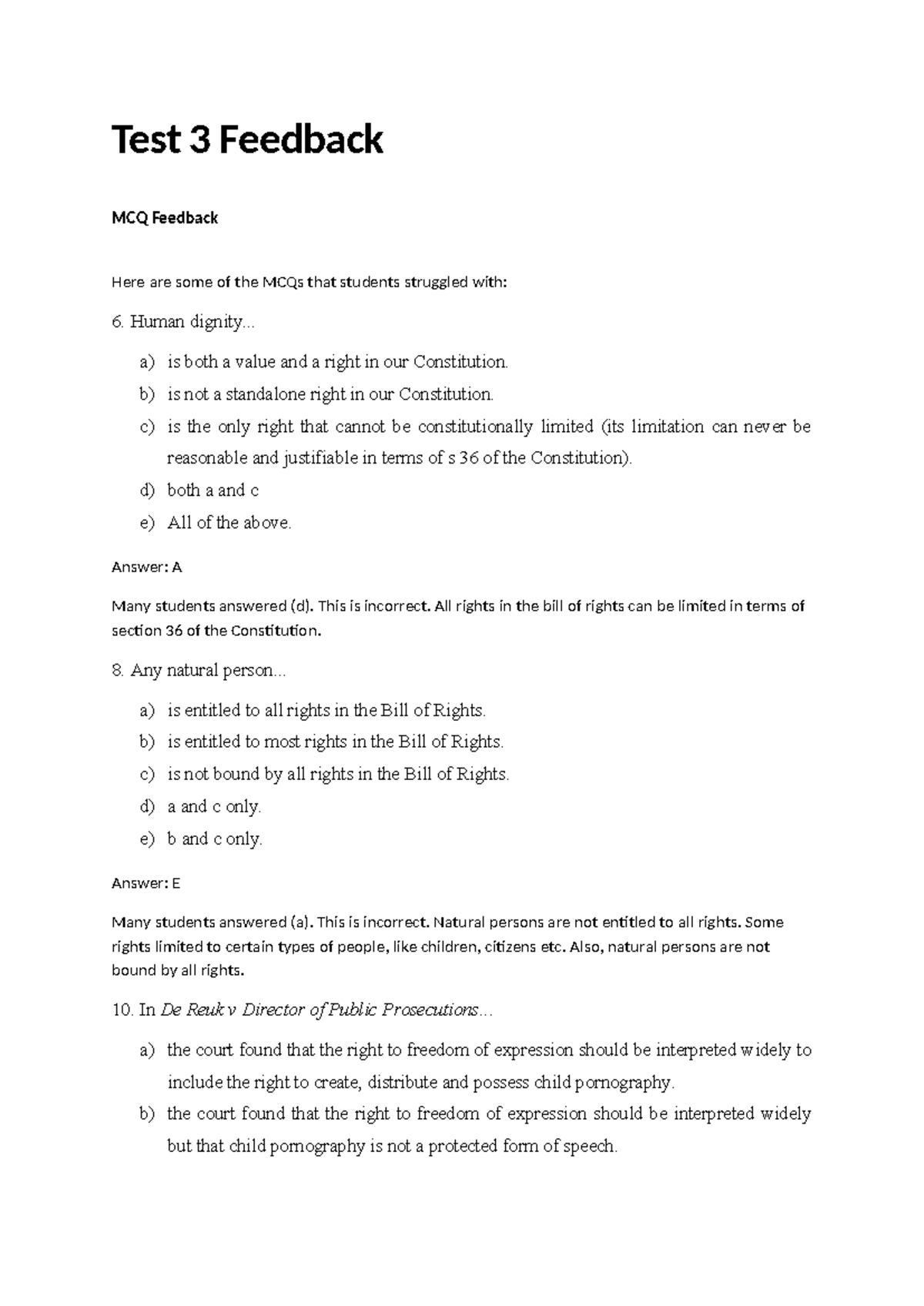 Test 3 Feedback - Test 3 Feedback MCQ Feedback Here are some of the ...