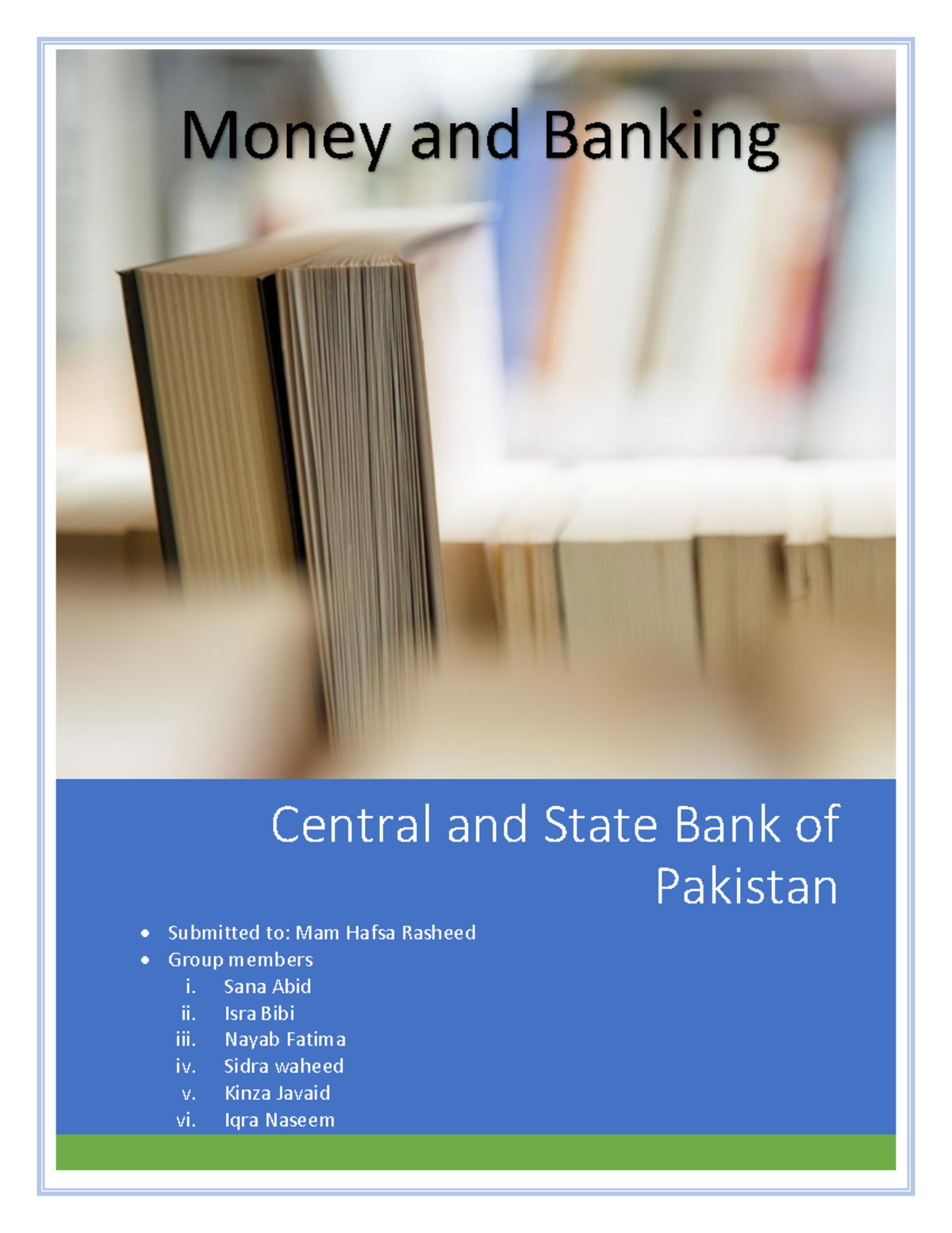 Money and banking assignment 1 Central and State Bank of Pakistan