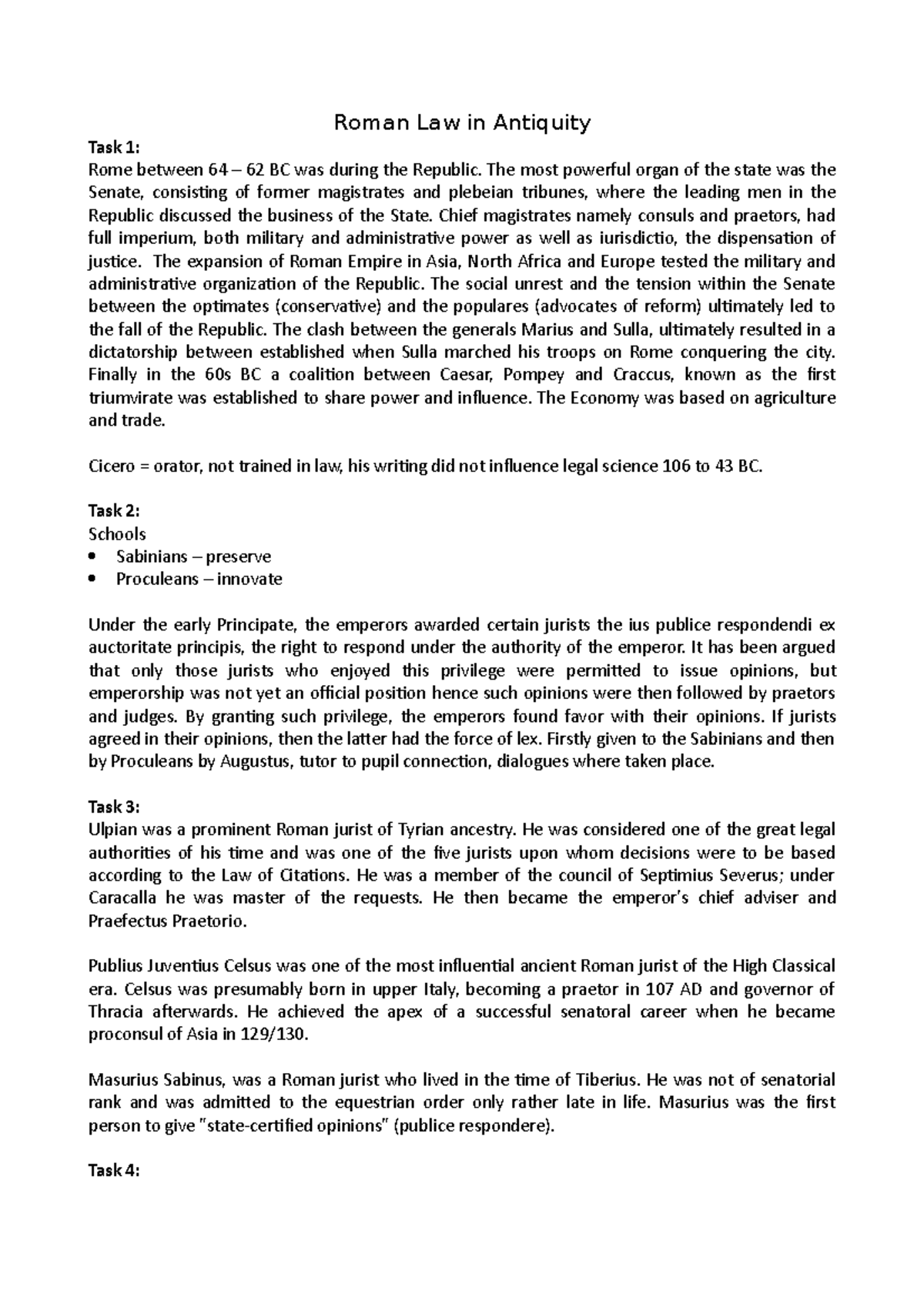 Tutorial 1 - Roman Law in Antiquity - Roman Law in Antiquity Task 1 ...