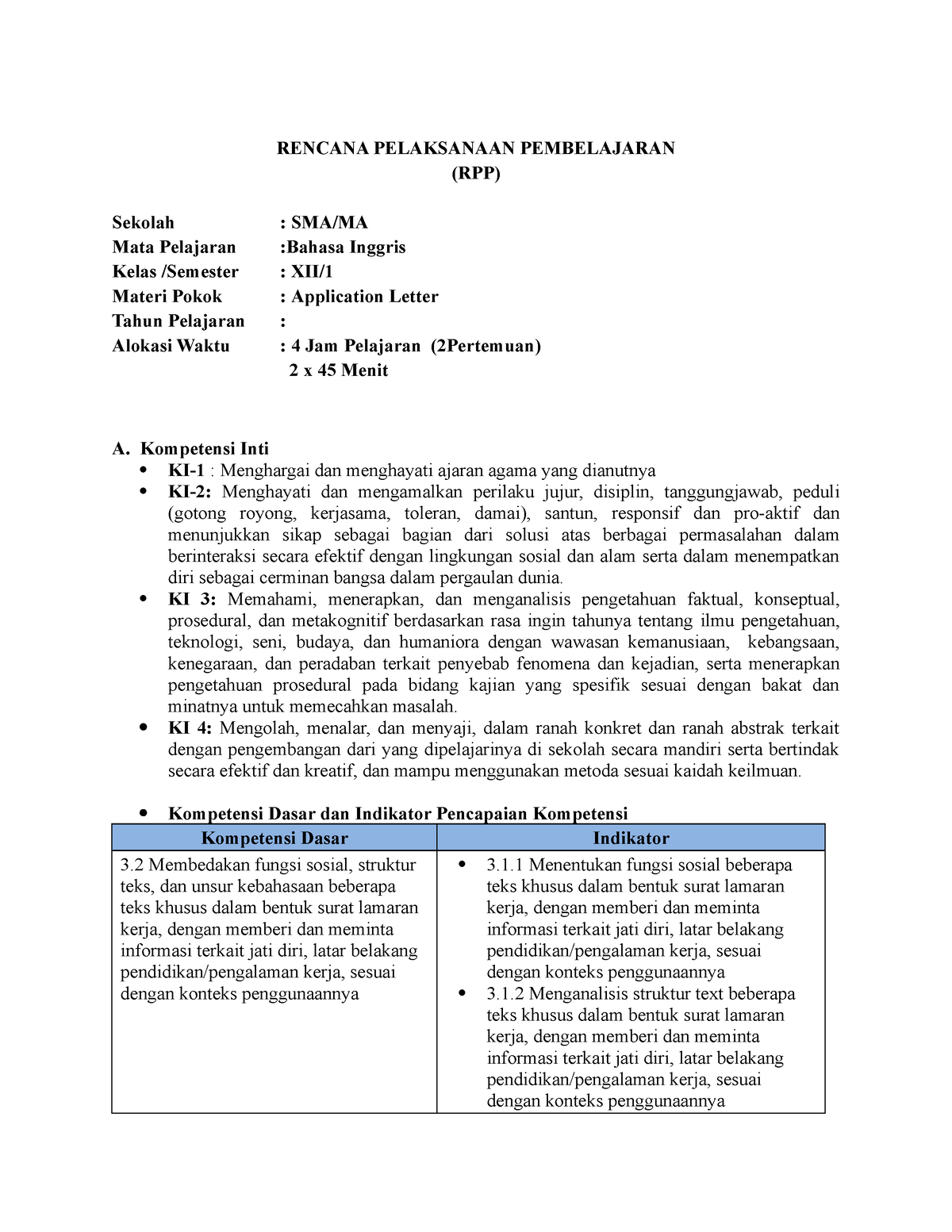 rpp job application letter kelas 12