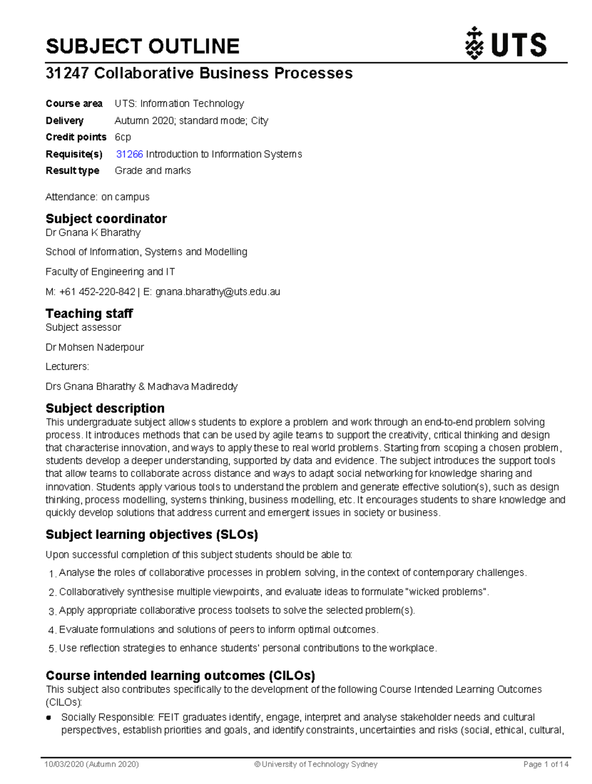 PDFs - Subject outline - SUBJECT OUTLINE 31247 Collaborative Business ...