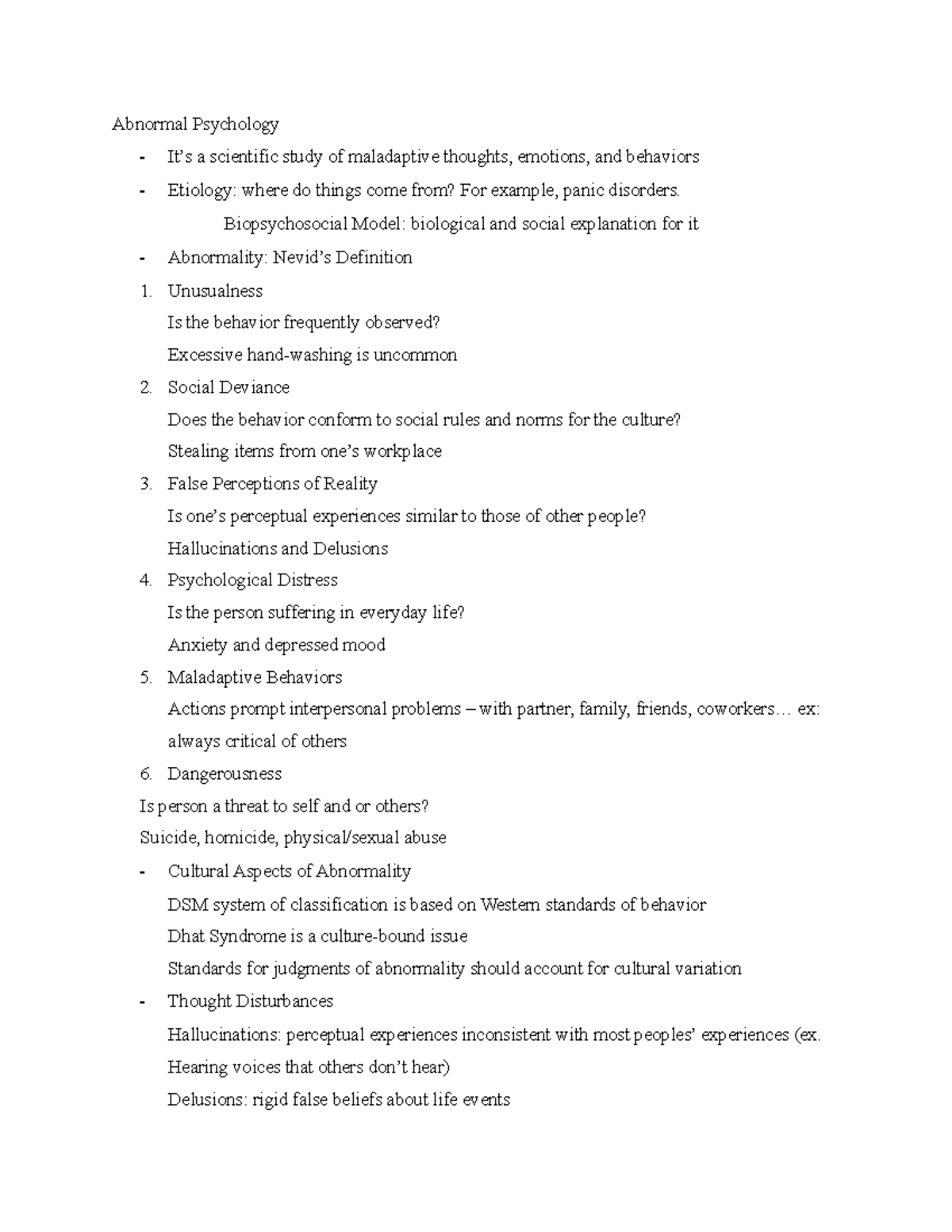 Abnormal Psychology - Lecture notes CH 1 notes - Abnormal Psychology ...