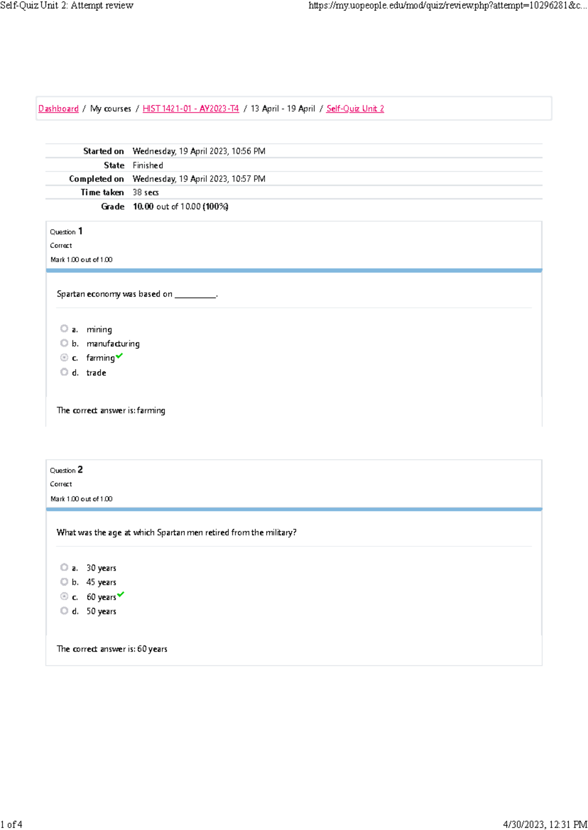 Self-Quiz Unit 2 Attempt review - Started on Wednesday, 19 April 2023 ...