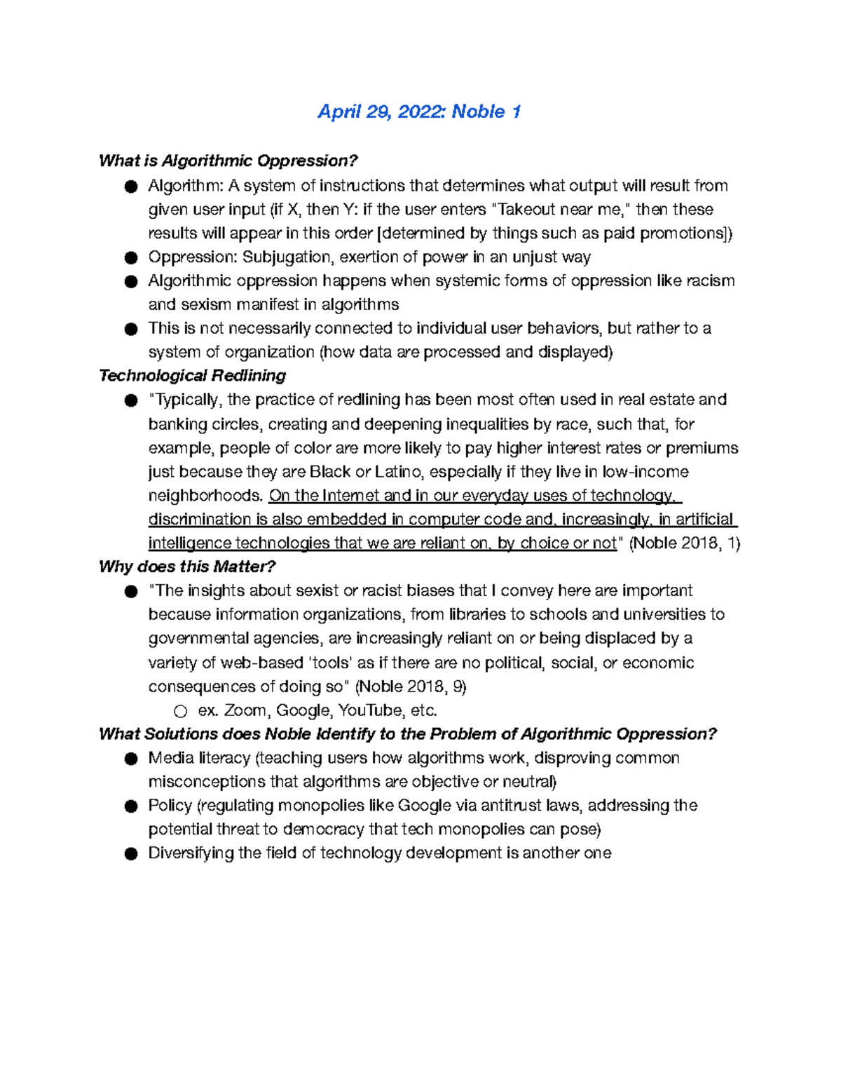 Noble 1 Lecture Notes - April 29, 2022: Noble 1 What is Algorithmic ...