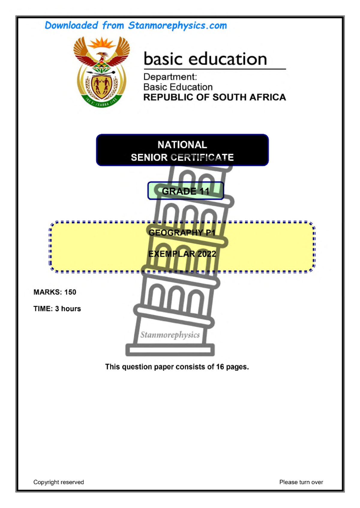 Exemplar Geography Grade 11 2022 P1 and Memo - Downloaded from ...