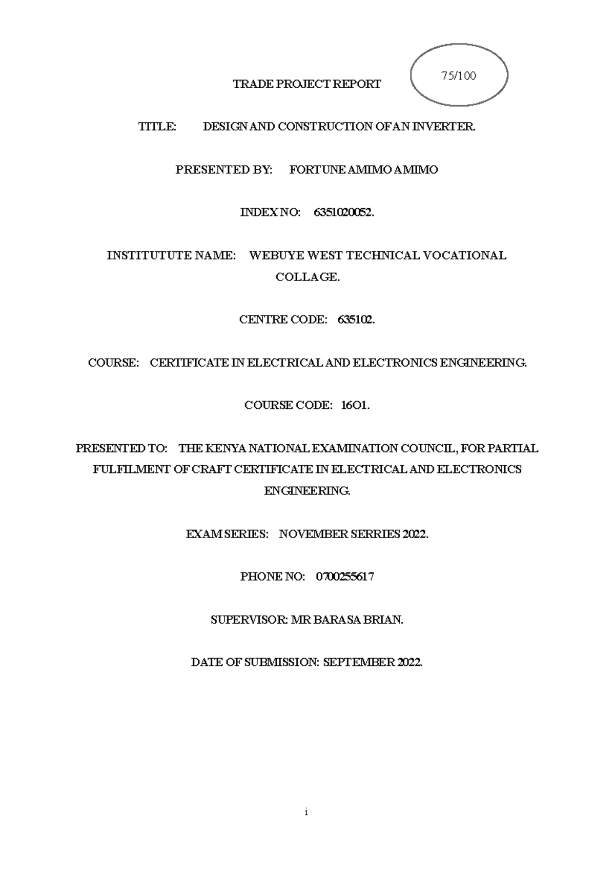 63512005 2 fortune amimo trade project TRADE PROJECT REPORT TITLE