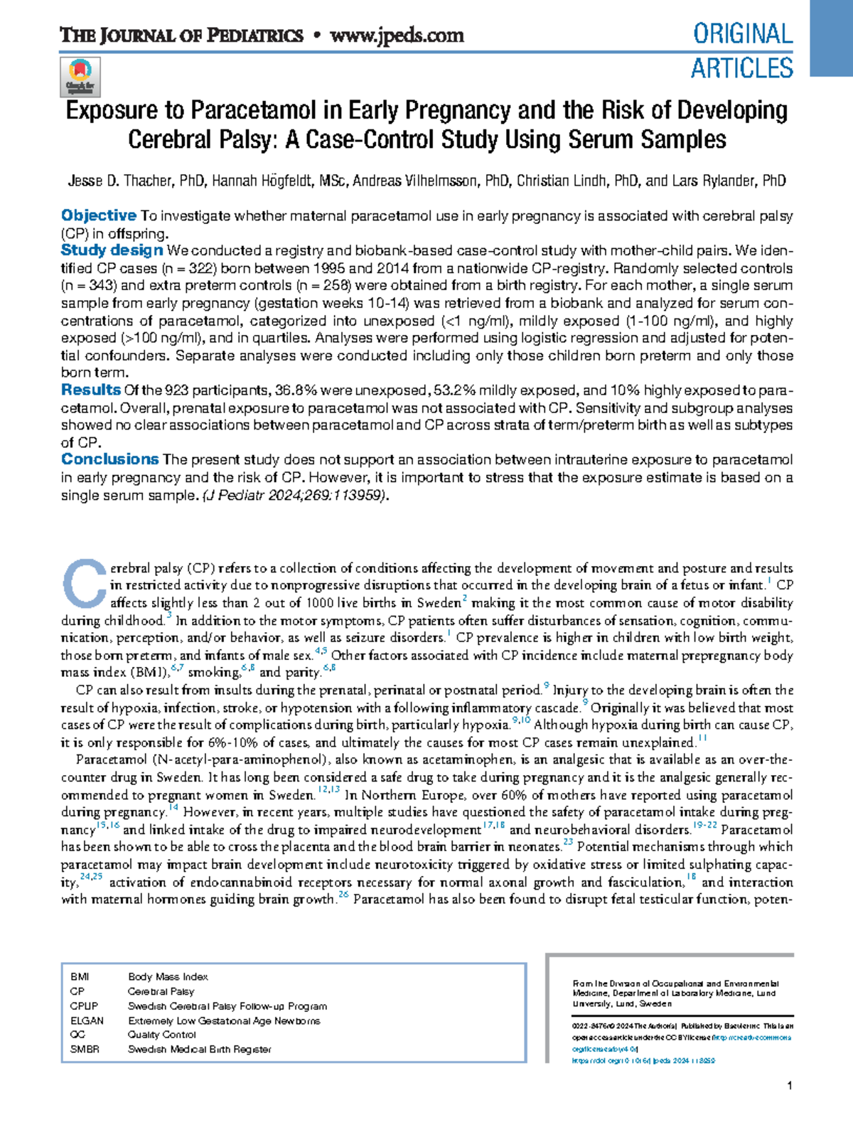 Exposure to Paracetamol in Early Pregnancy and the Risk of Developing
