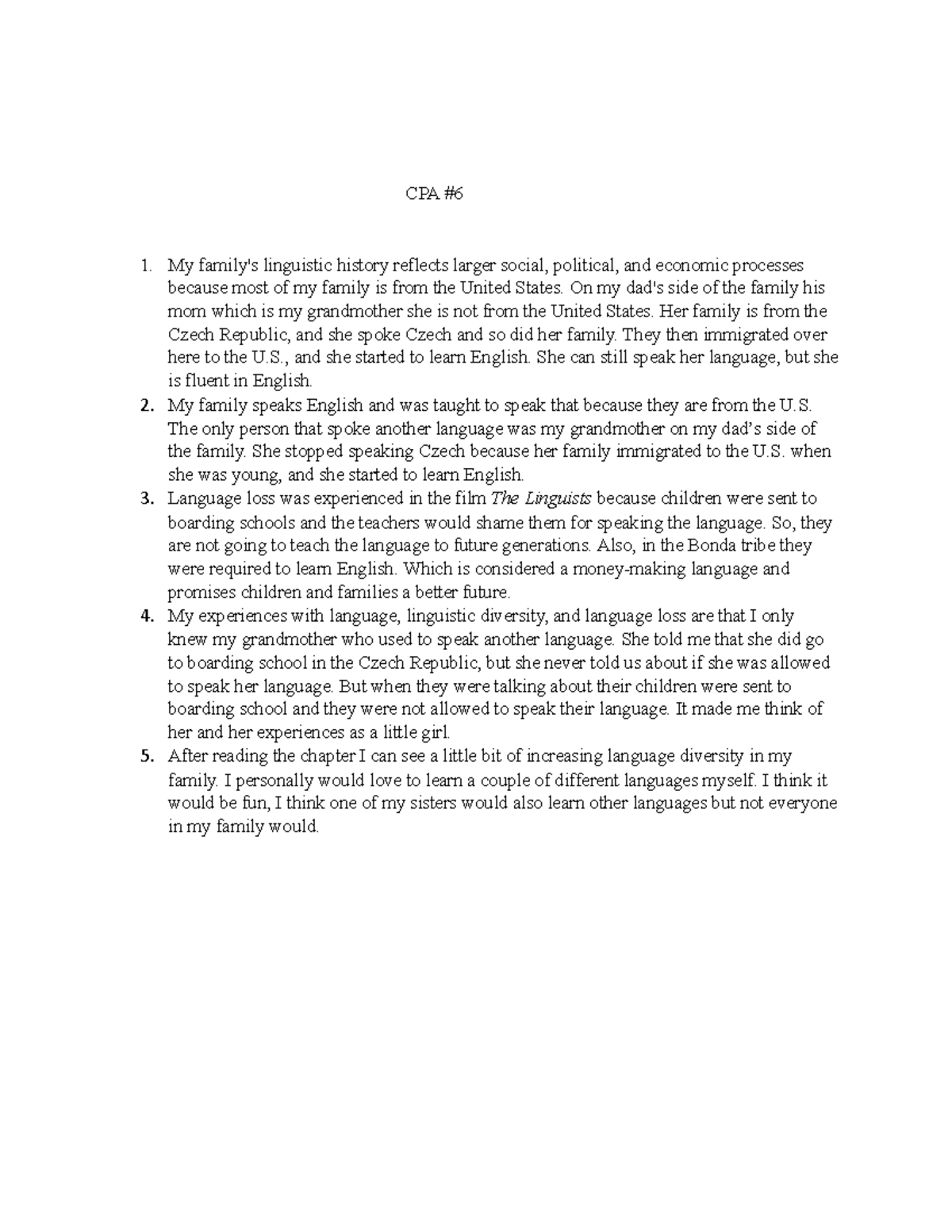 ANT 120 CPA #6 - assignments to help you get an understanding of the ...