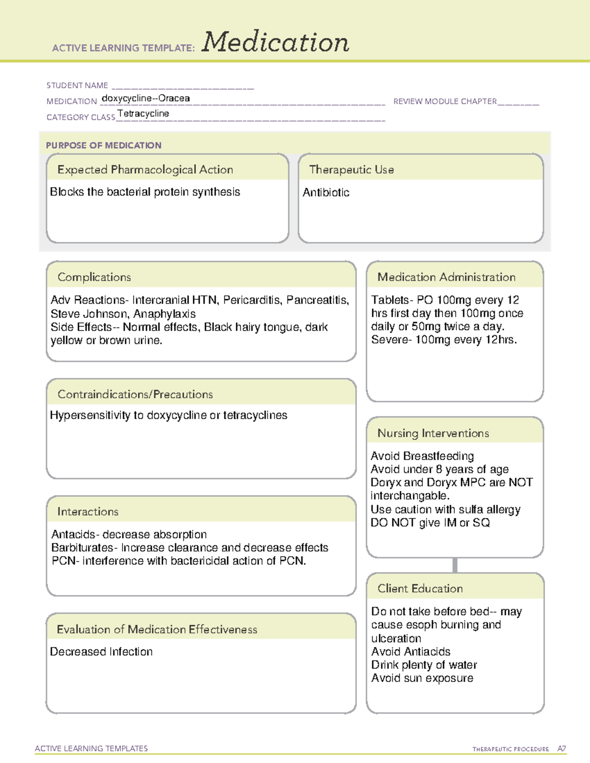 Doxycycline - ATI Templet - ACTIVE LEARNING TEMPLATES THERAPEUTIC ...