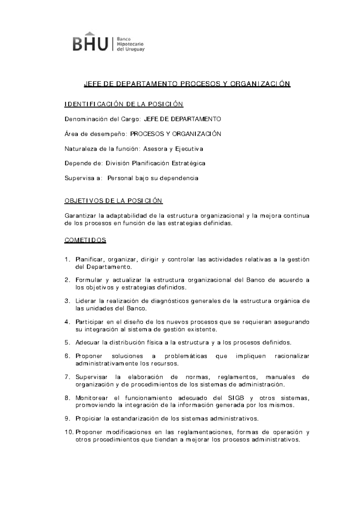 28 Departamento Procesos Y Organizacion - JEFE D E D EPA RTA M EN TO ...