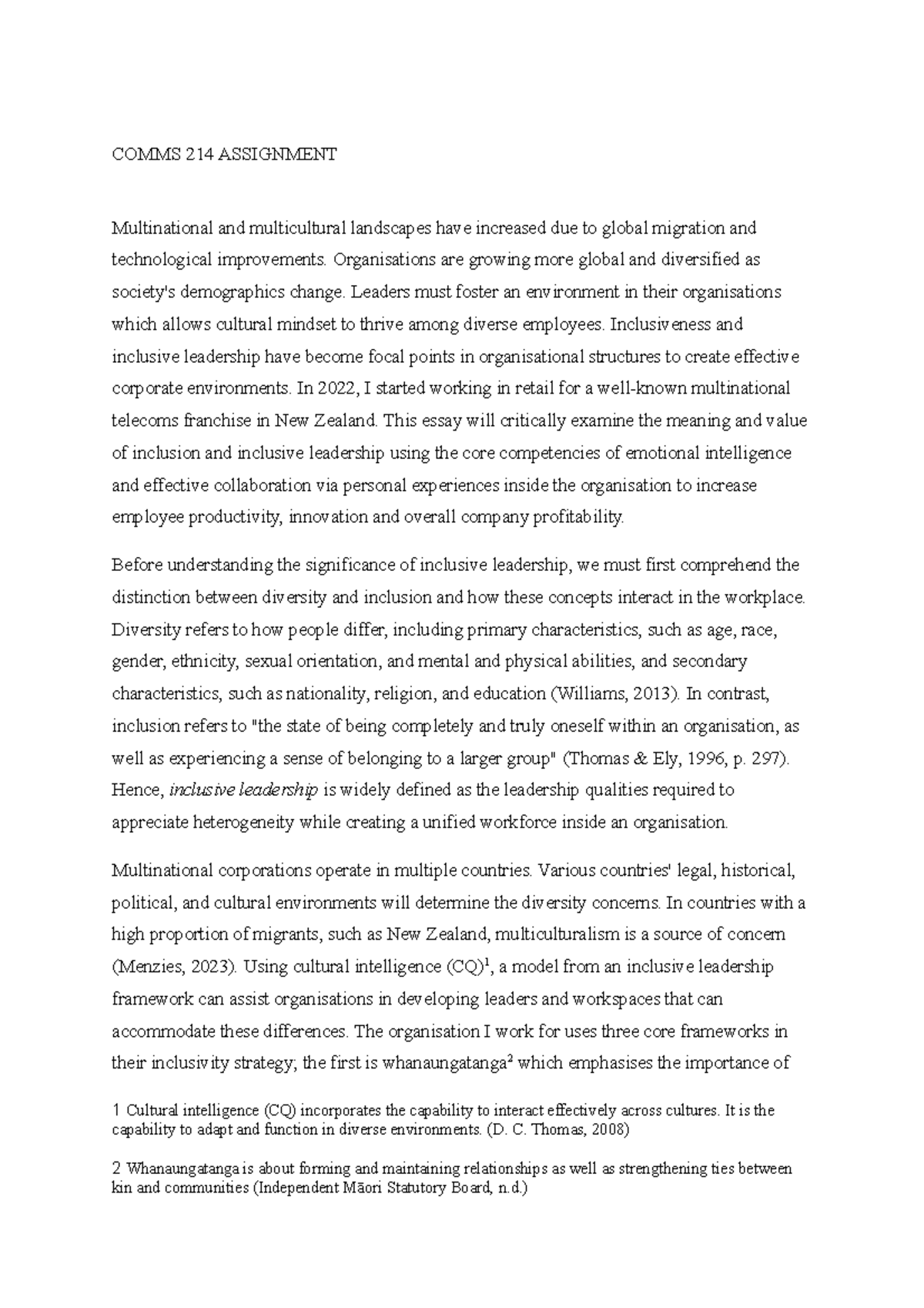 Comms 214 assignment - essay 1 - COMMS 214 ASSIGNMENT Multinational and ...