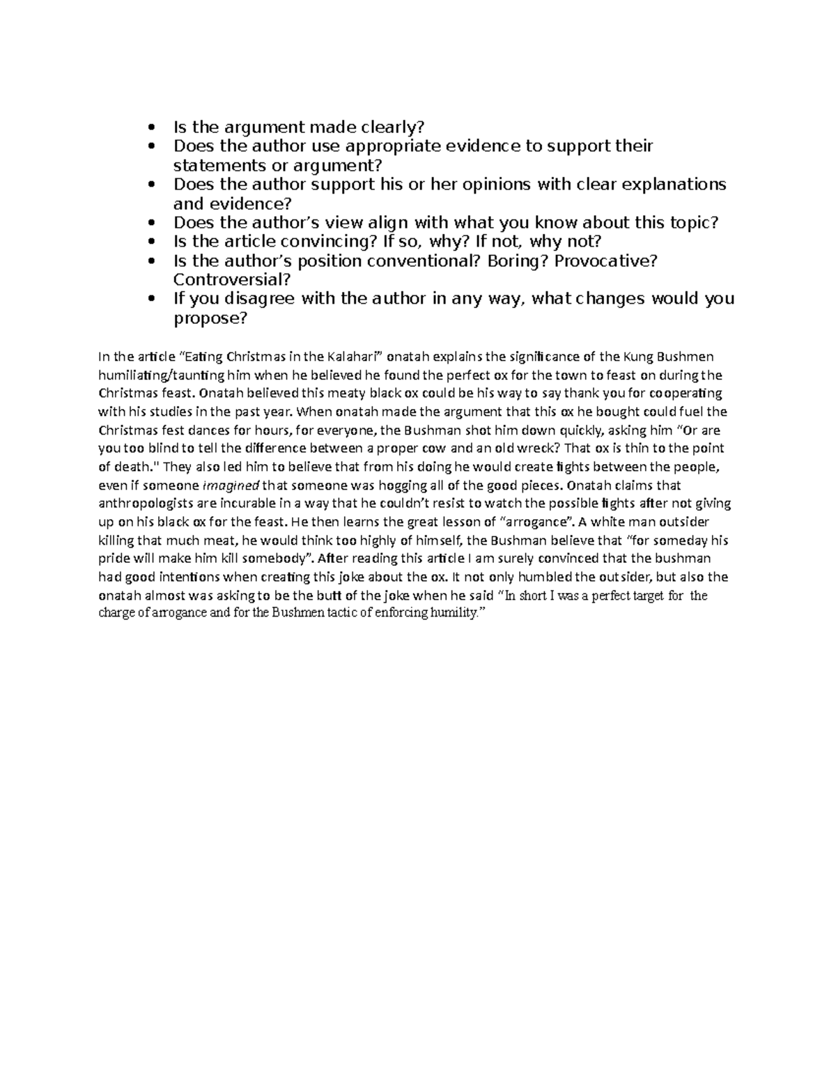 Article eating christmas in the kalahari