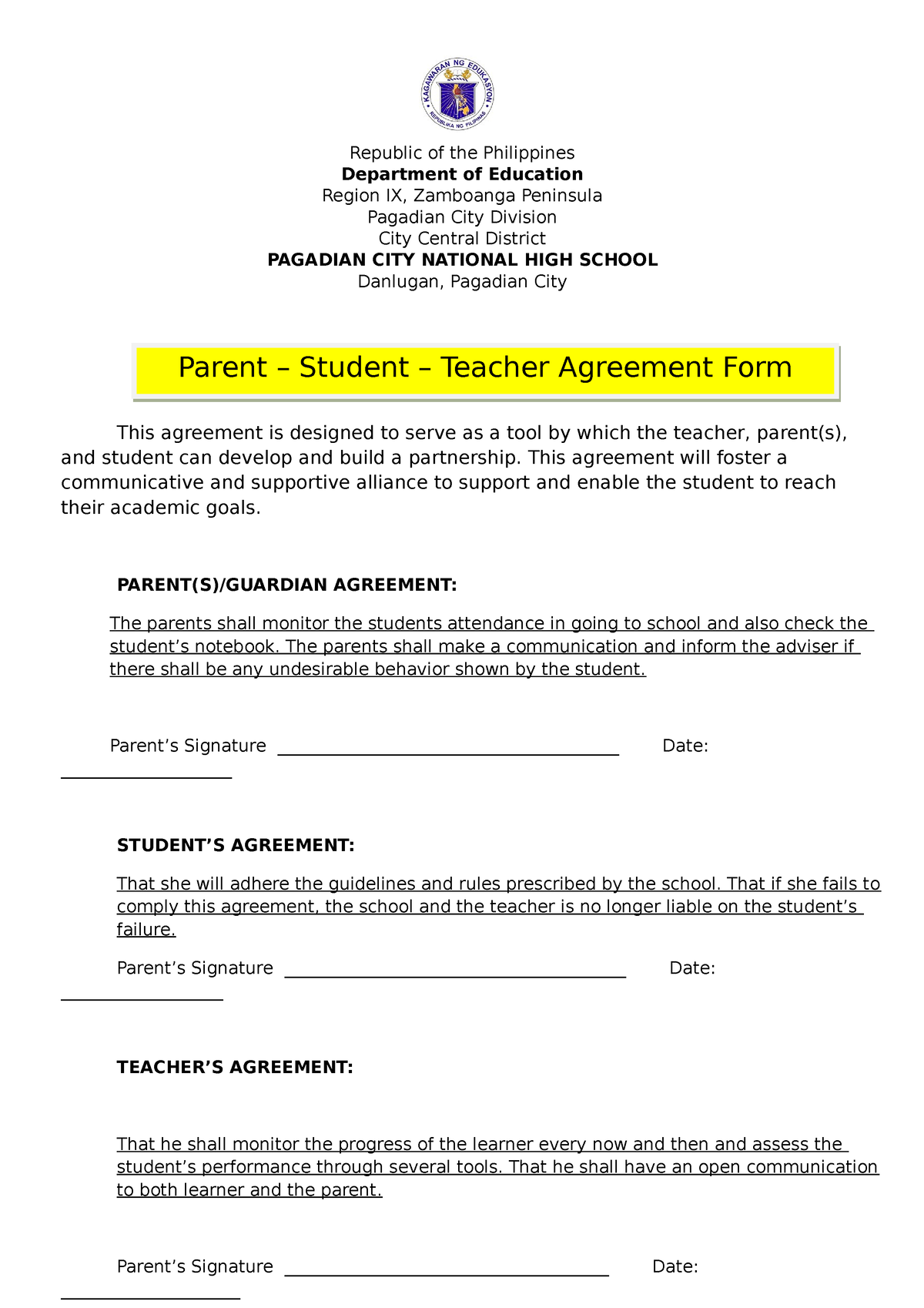 Abellon Parent-Teacher Agreement (HOME Visitation) - MAED, English ...