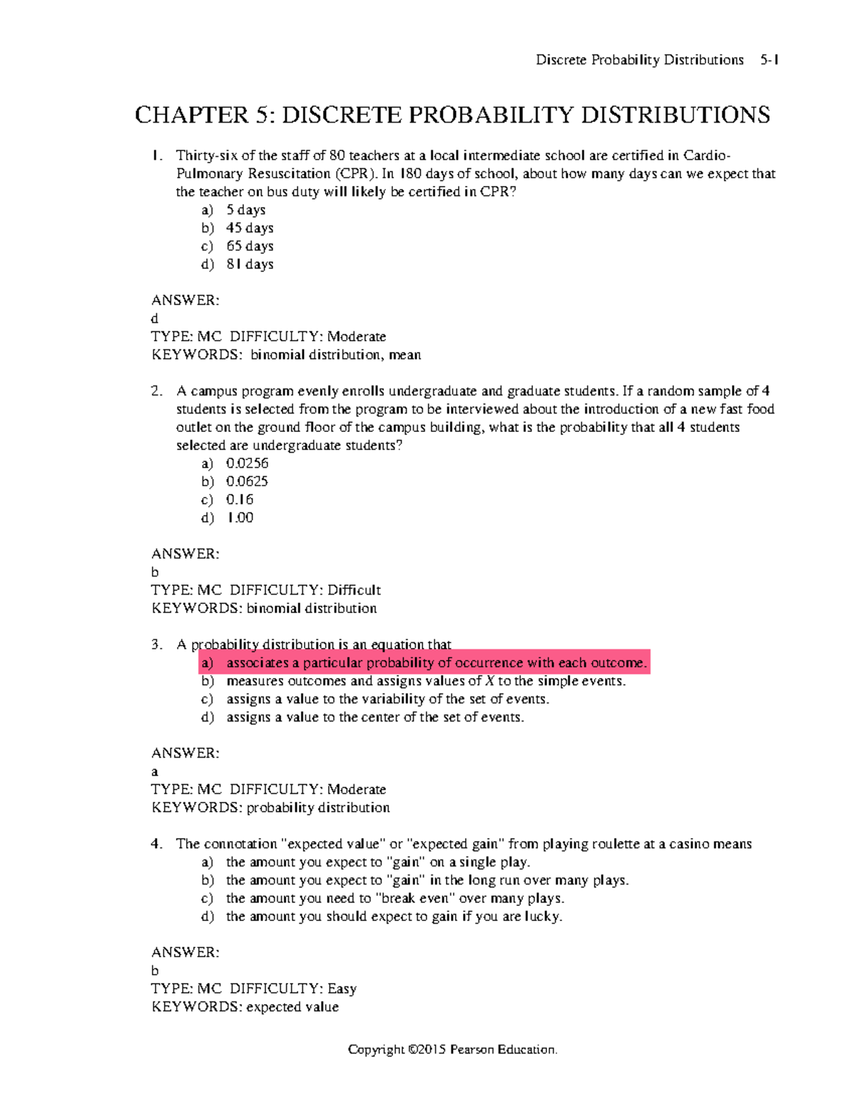 Chapter 5 - Discrete Probability Distributions 5- CHAPTER 5: DISCRETE ...