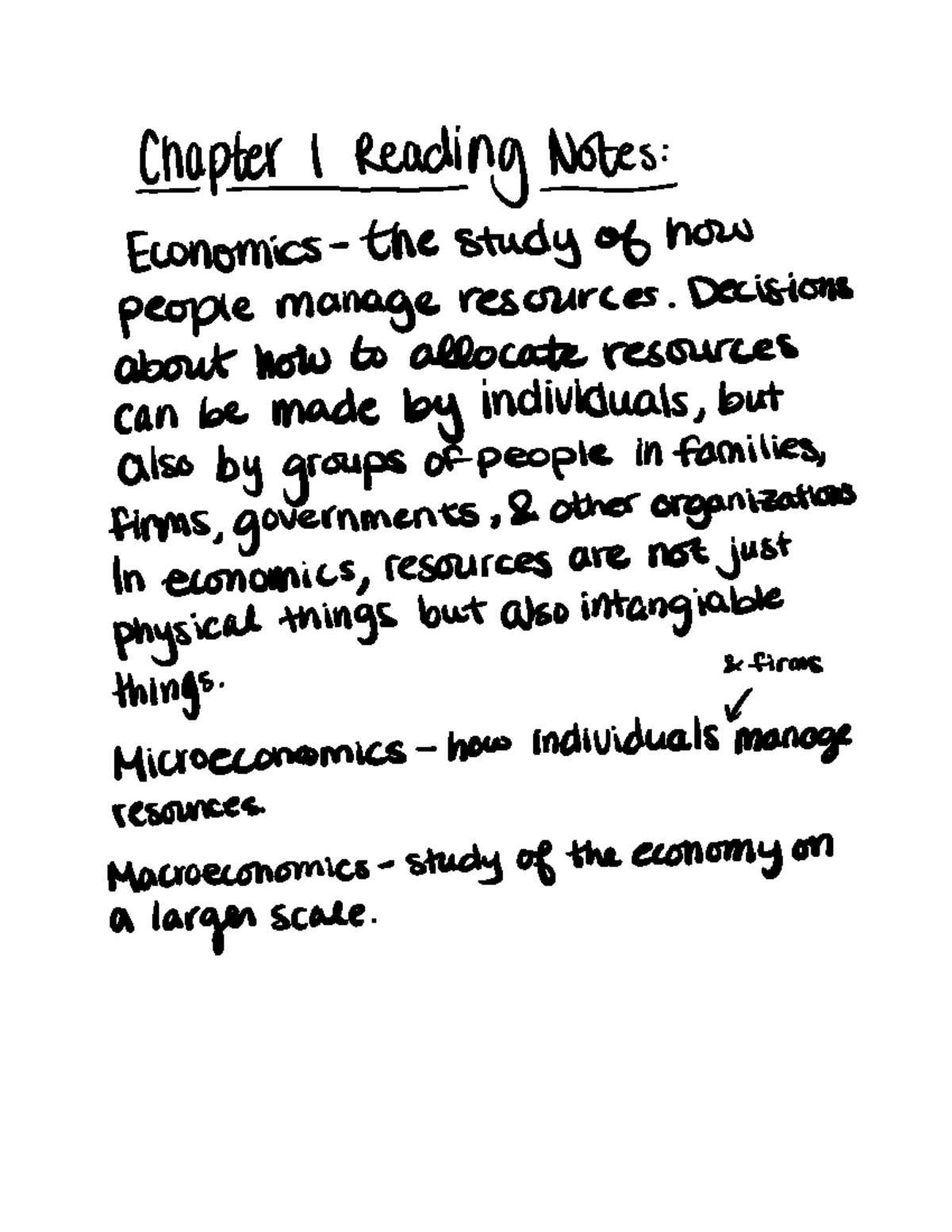 Chapter 1 Econ Reading Notes - Chapter 1 Reading Notes Economics the ...