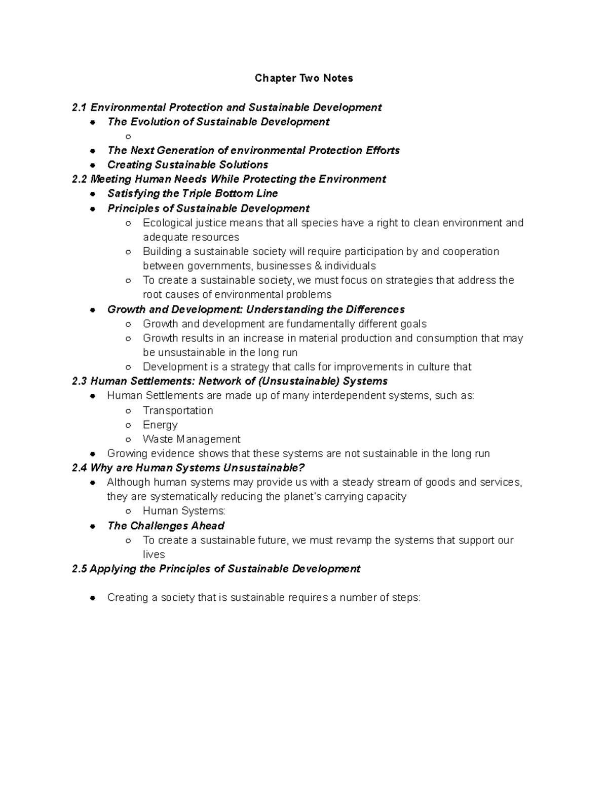 Chapter 2 Notes - Chapter Two Notes 2 Environmental Protection and ...