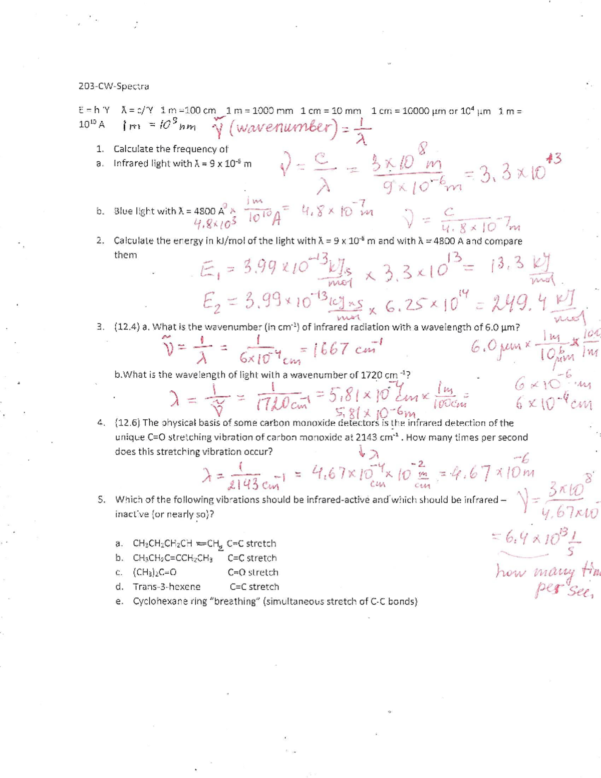 203 CW Spectra Answers - Practice work from Prof. Z class - CHEM203 ...