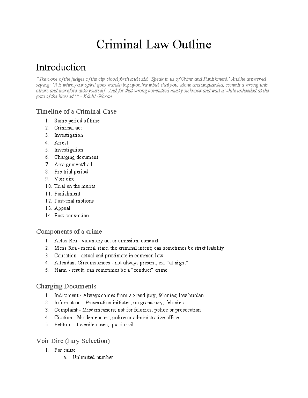 Criminal Law Outline - Criminal Law Outline Introduction “Then one of ...