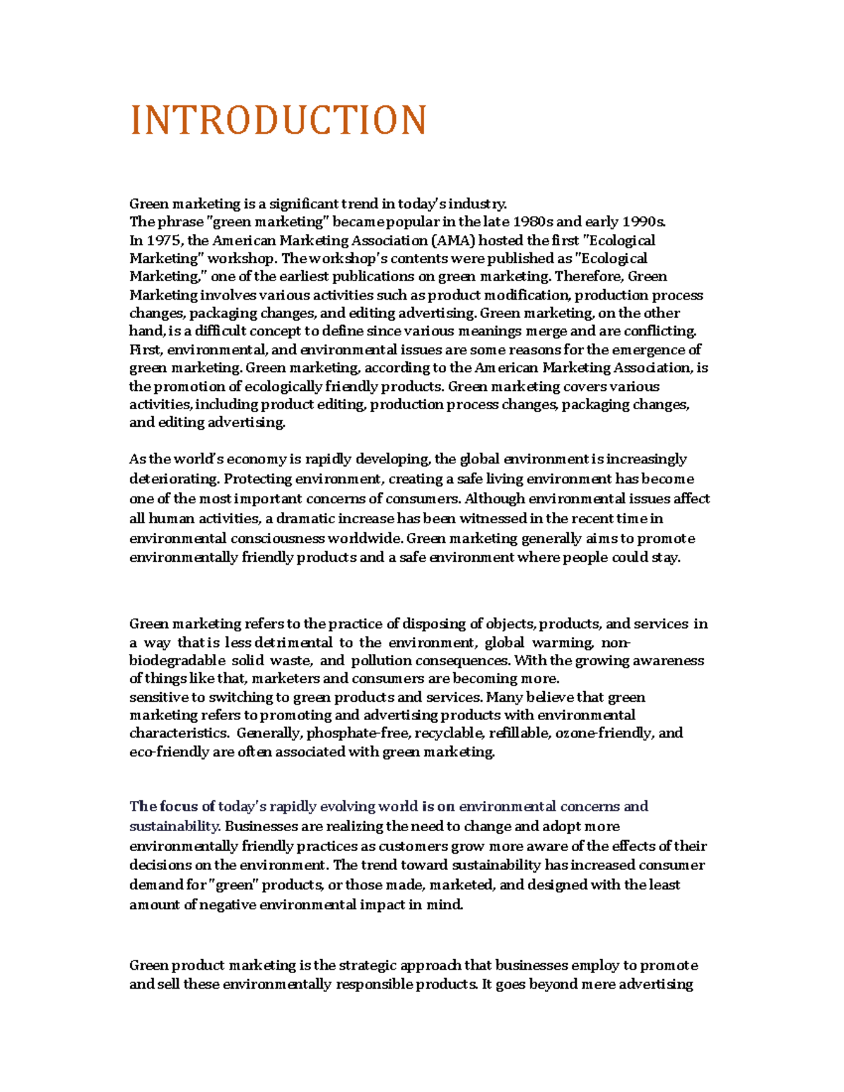 Green product marketing - INTRODUCTION Green marketing is a signiβicant ...