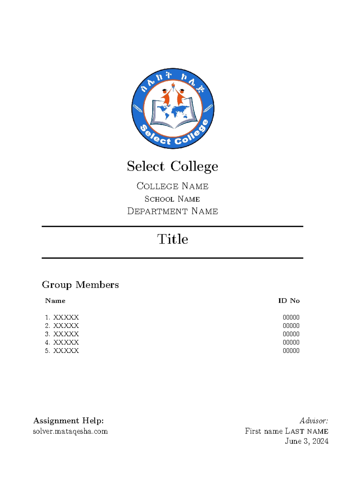 Select college cover template - Computer science - Select College ...