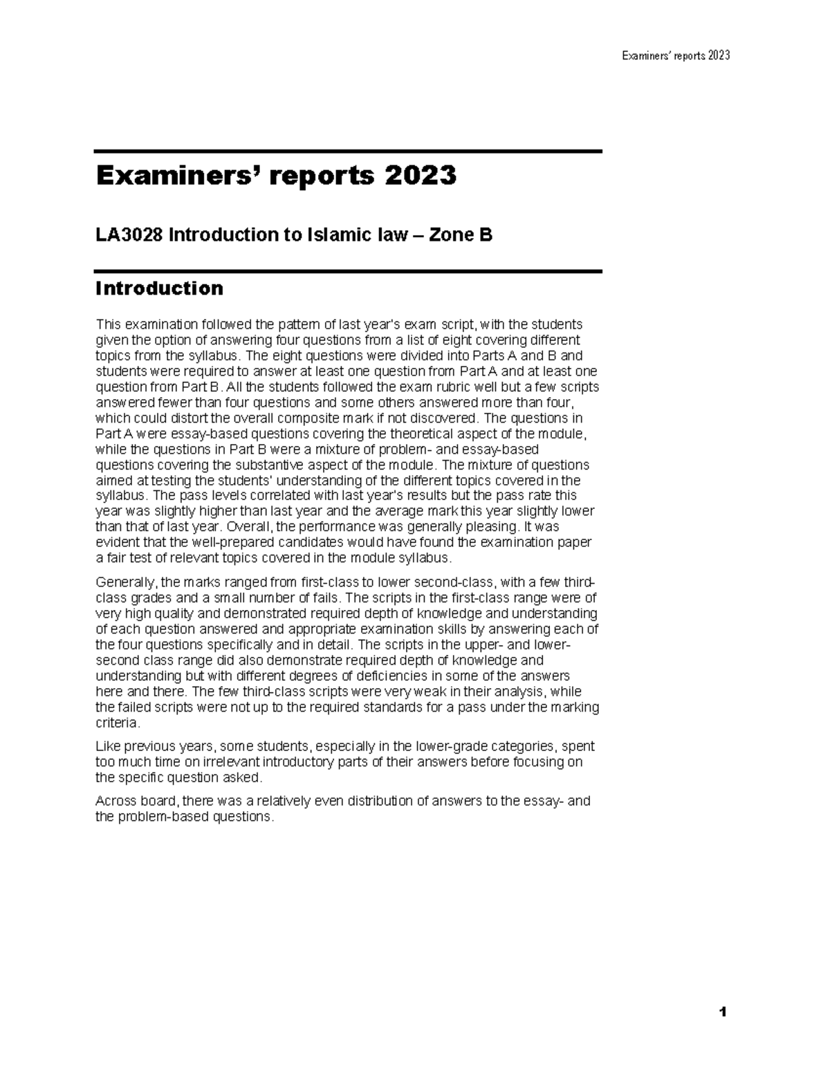 Islamic Report 2023 B - Examiners’ Reports 2023 Examiners’ Reports 2023 ...