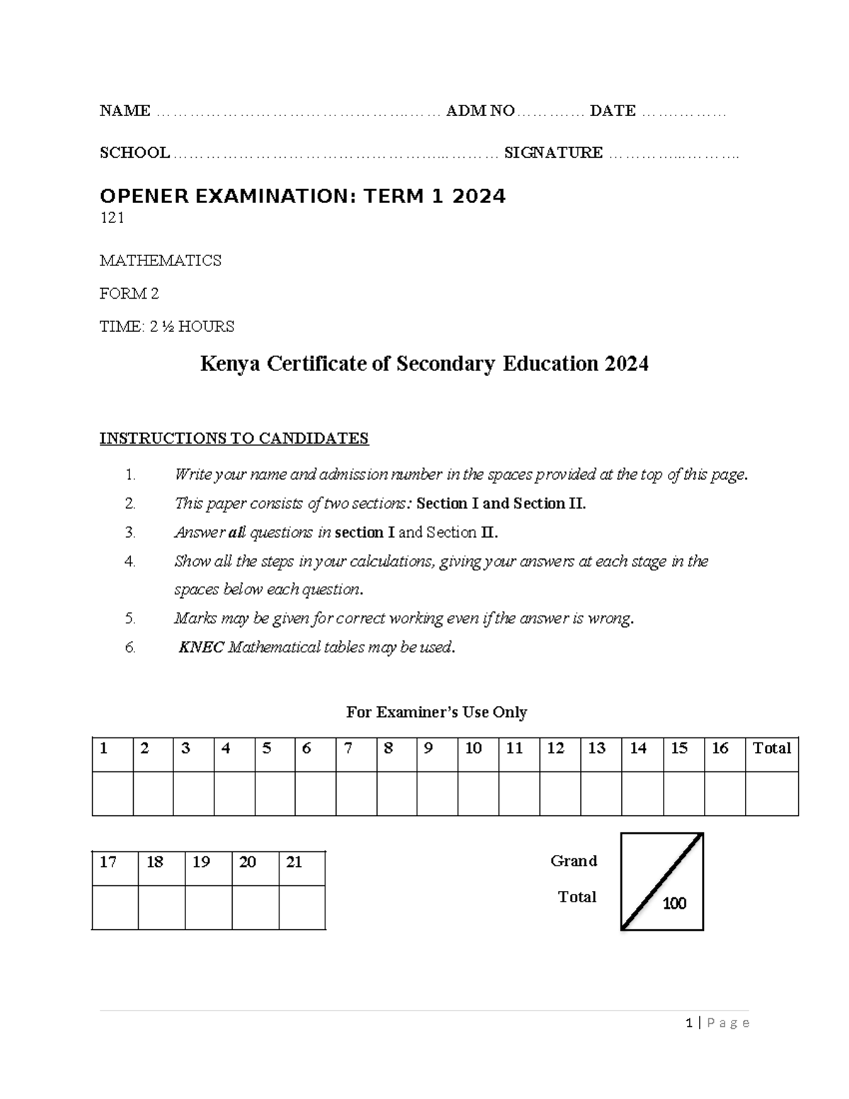 Mathematics-F2-Exam-Term-1-Qs Teacher - NAME