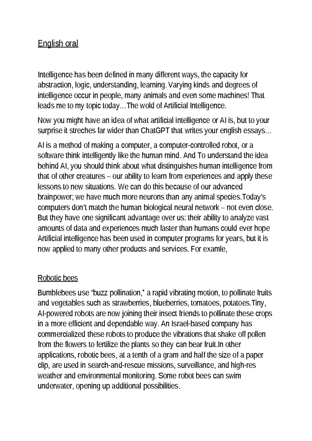 English oral-Artificial intelligence - English oral Intelligence has