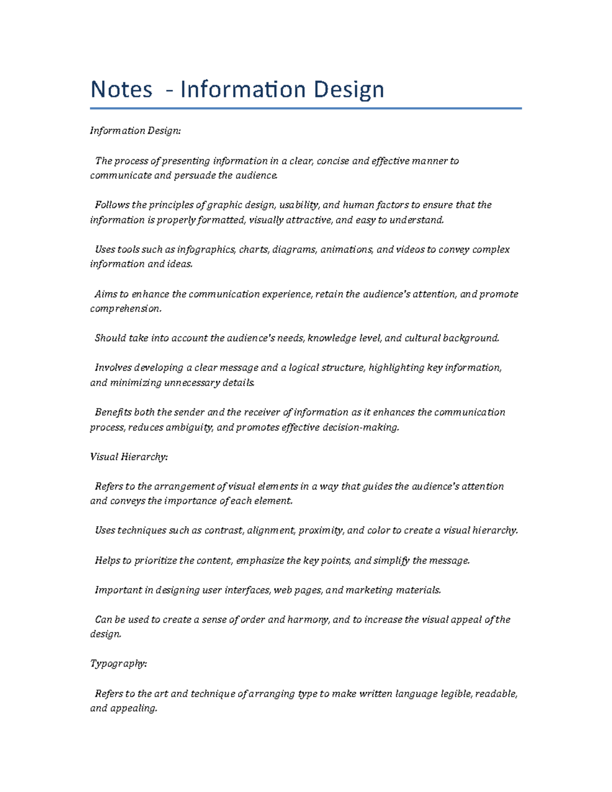 Lecture notes - Information Design - Notes - Information Design ...