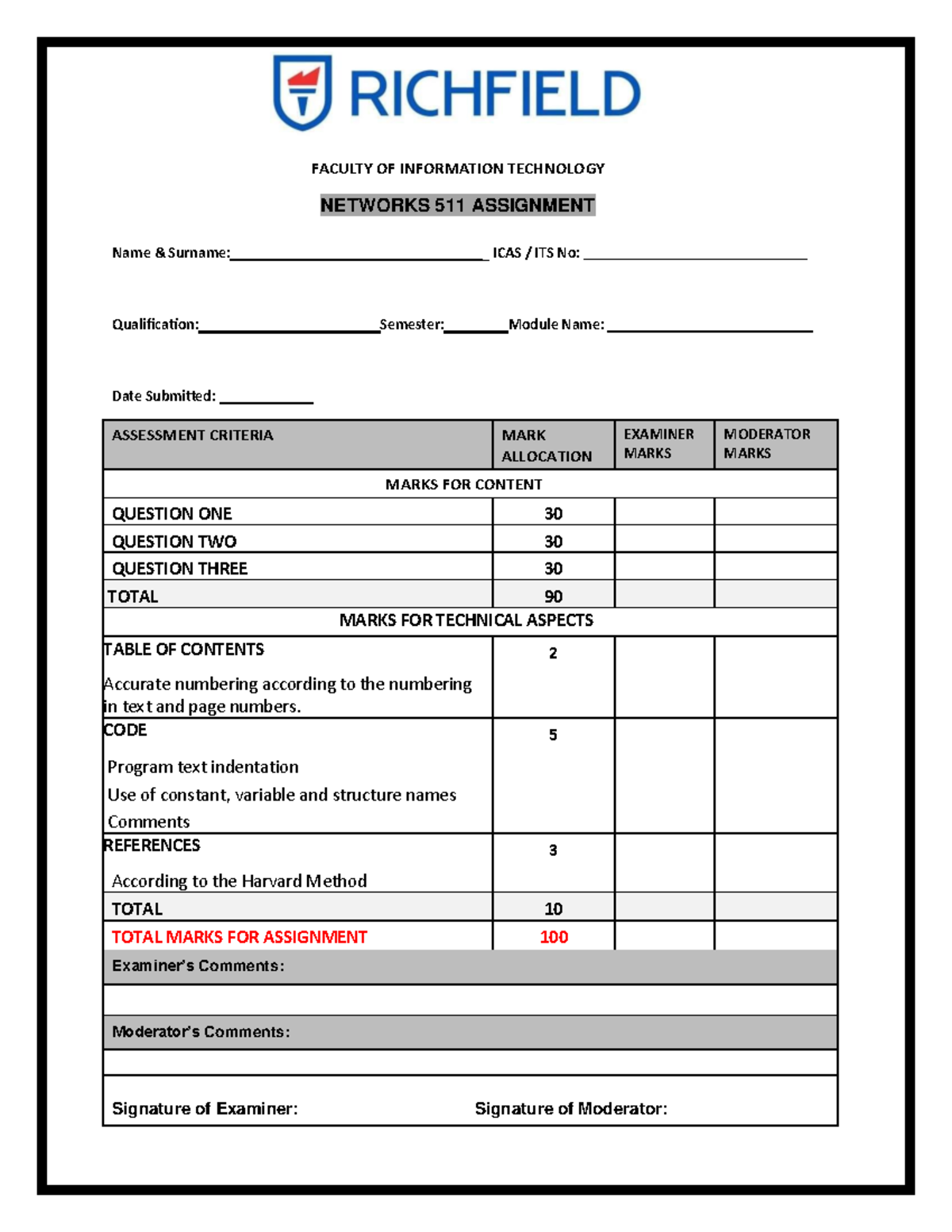 Networks 511 Assignment-1 - FACULTY OF INFORMATION TECHNOLOGY NETWORKS ...