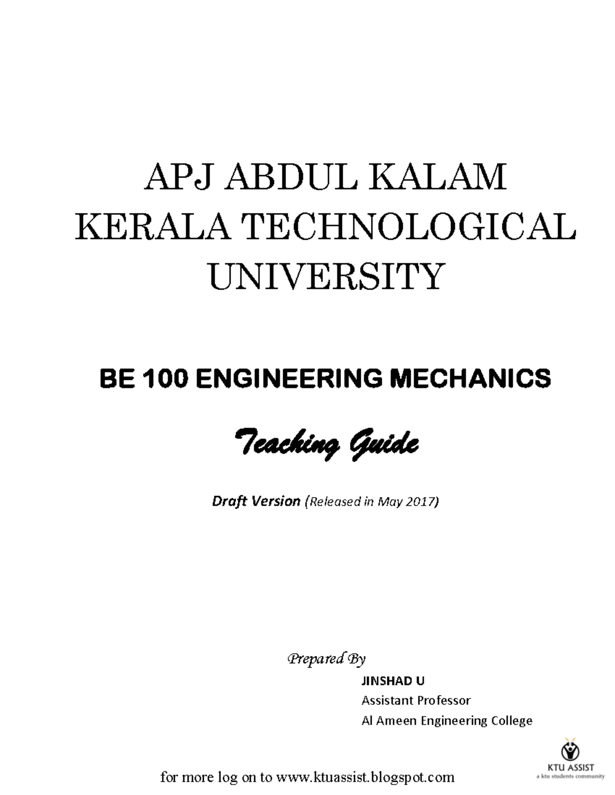 Mechanics Module 1 - Lecture Note By KTU - APJ ABDUL KALAM KERALA ...