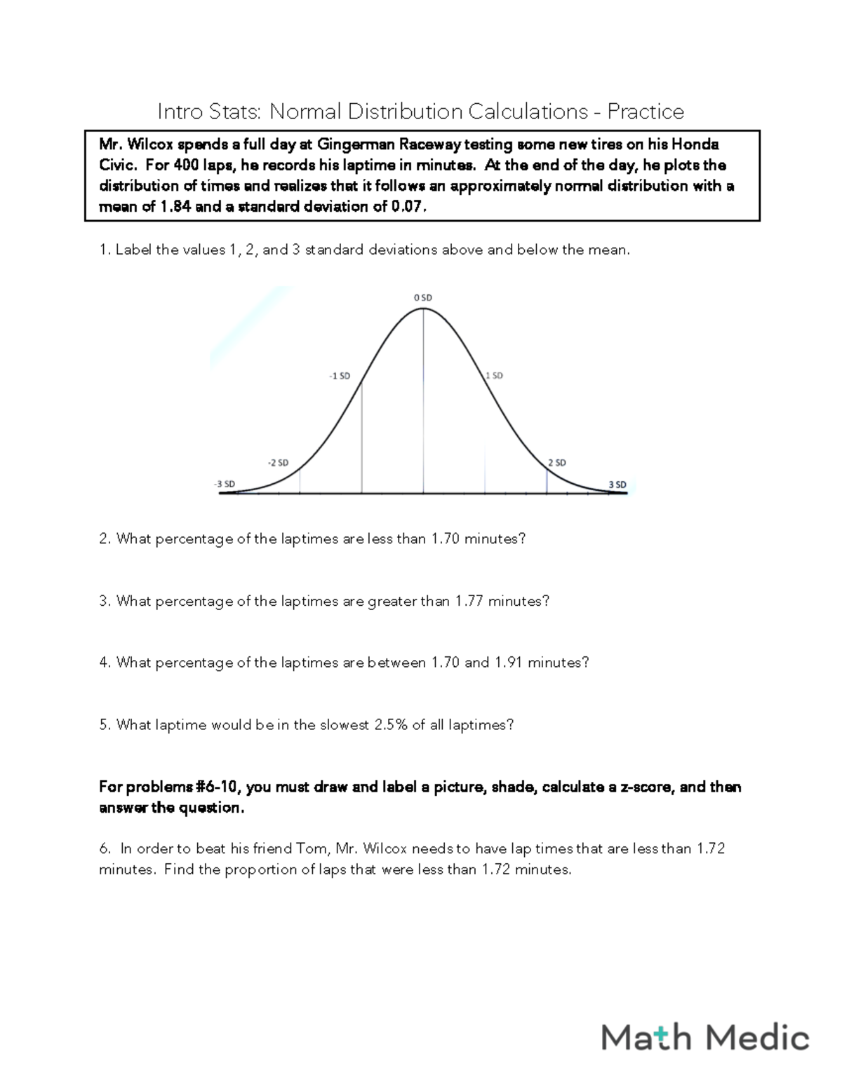 Normal Distribution Calculation Practice Intro Stats Math Medic