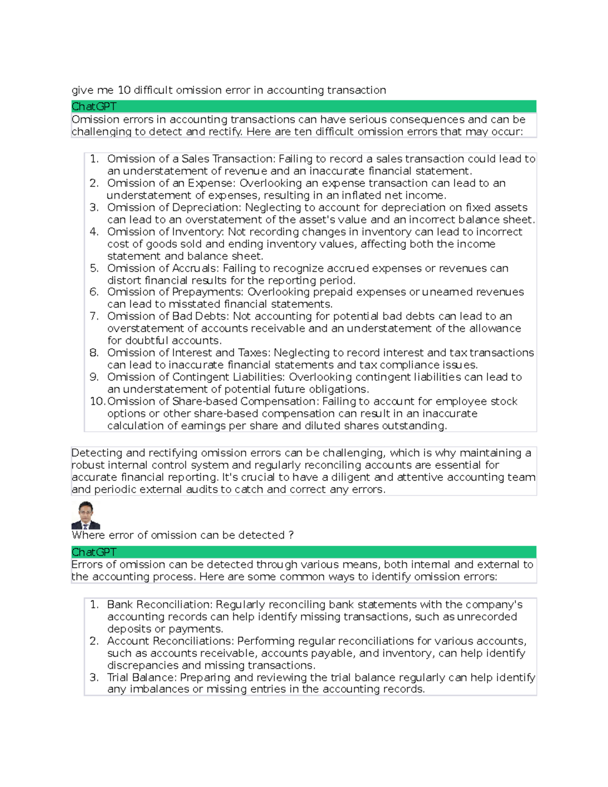 Accounting Error analysing - give me 10 difficult omission error in ...