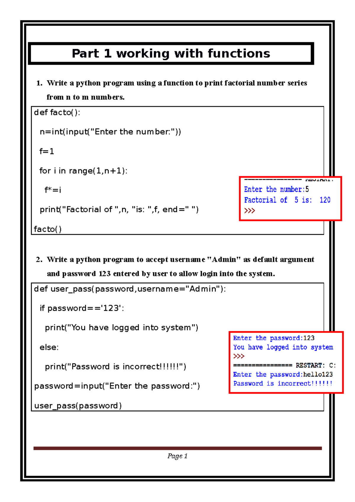 CS Practical File 2023-24 - Part 1 working with functions 1. Write a ...