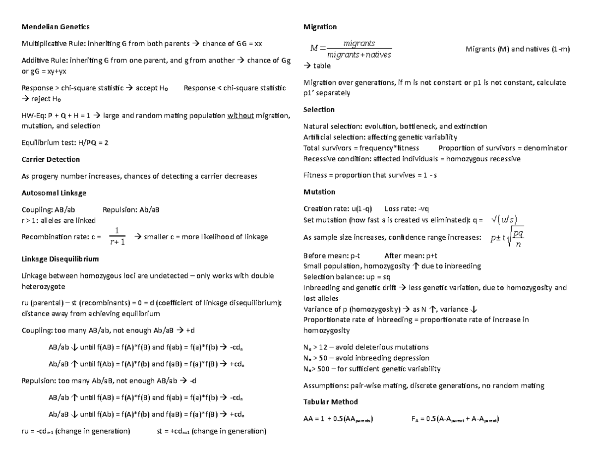Overall Summary - Mendelian Genetics Multiplicative Rule: inheriting G ...