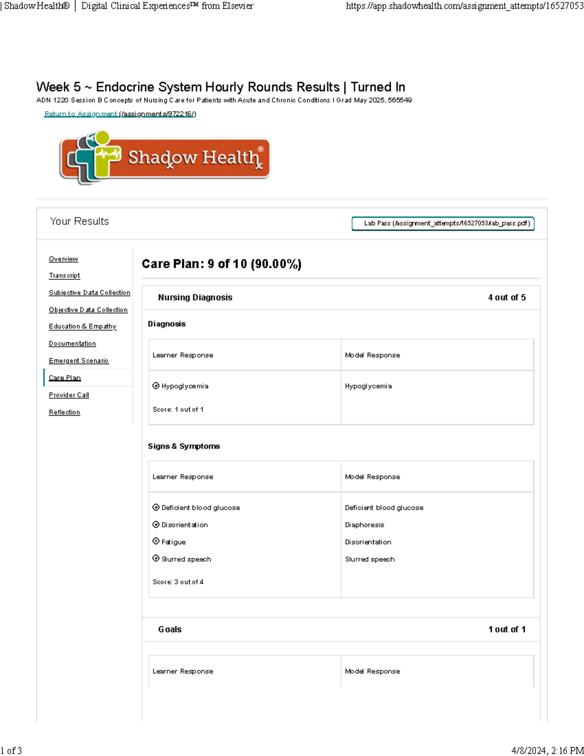 Perioperative Care Hourly Rounds Shadow Health - u6m2osf