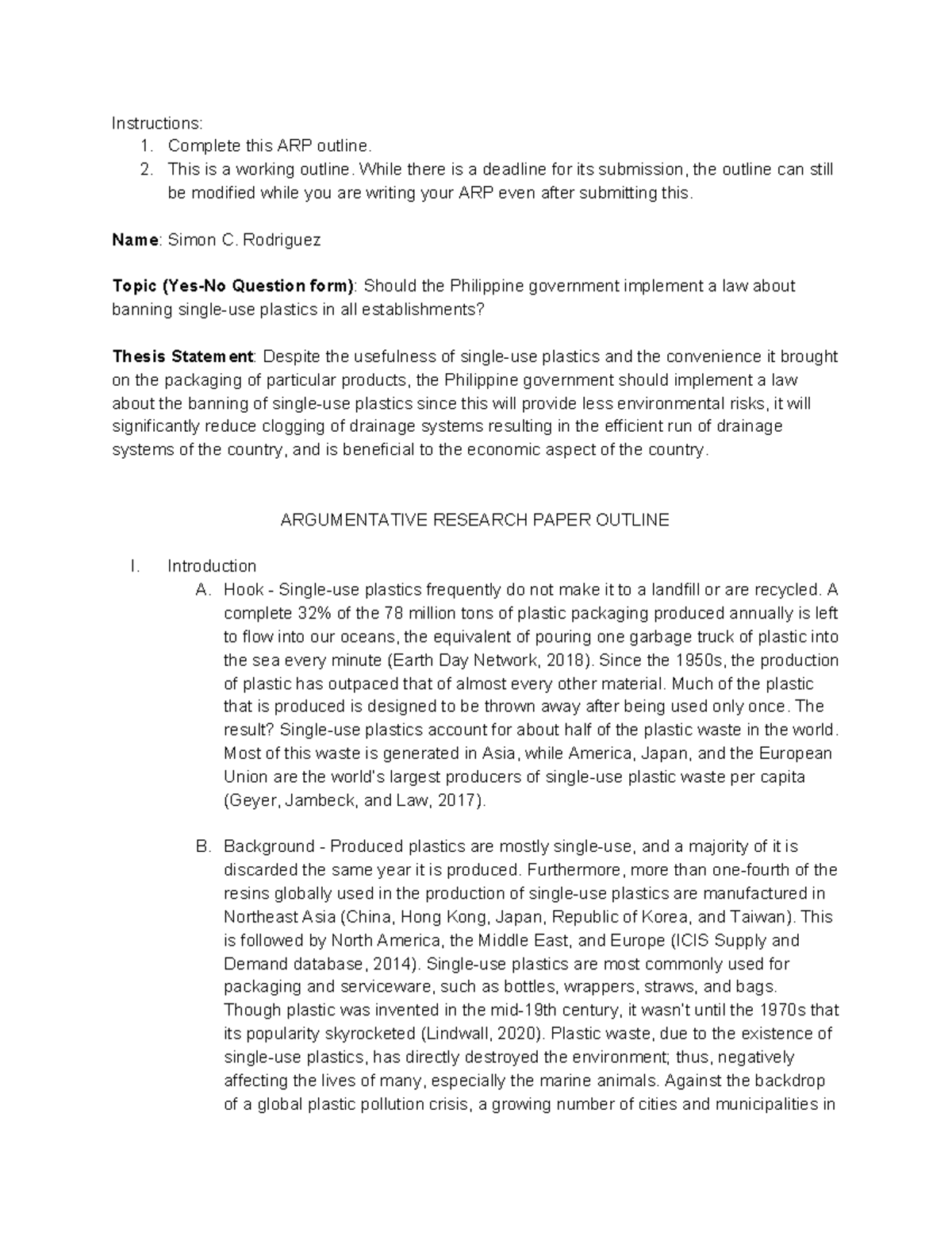 (Rodriguez, Simon) ARP Revised Outline Instructions 1. Complete this