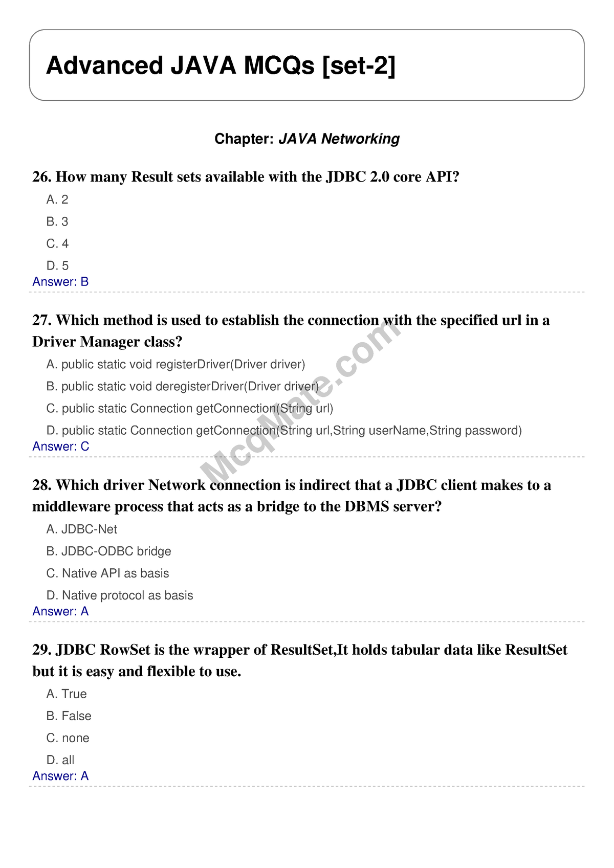 (mcqmate McqMate Advanced JAVA MCQs [set2