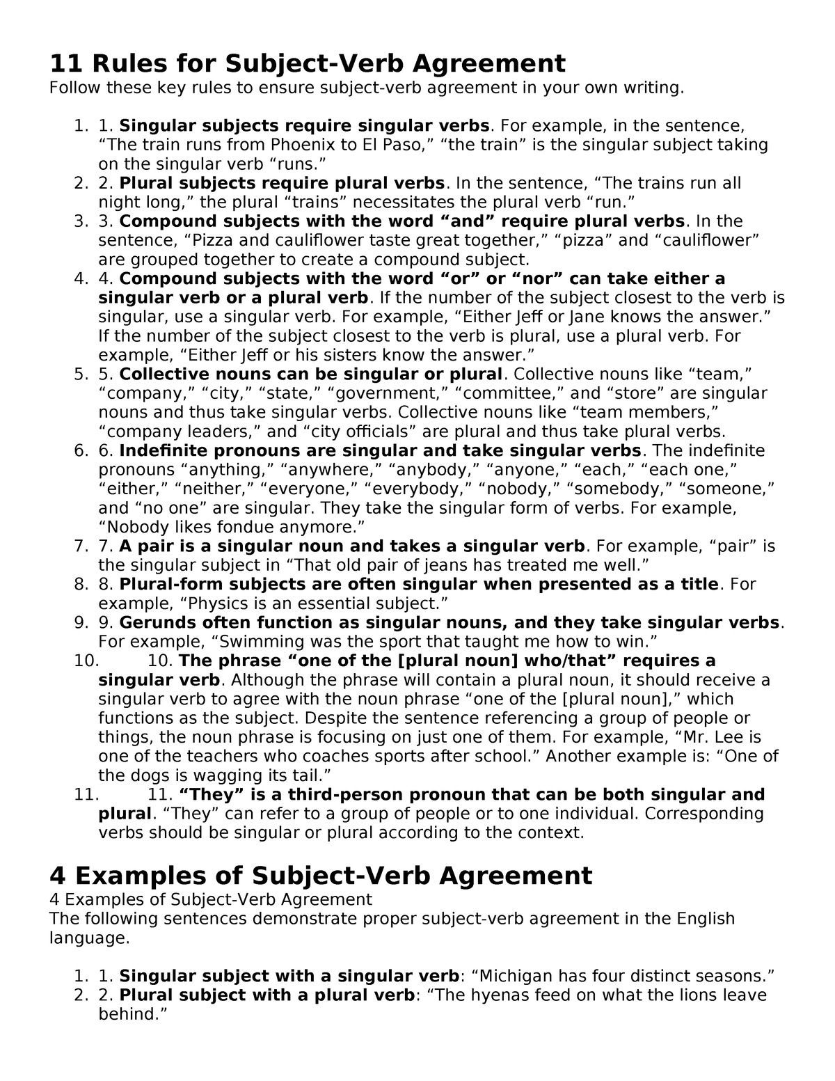 11 Rules for Subject - NOTES - 11 Rules for Subject-Verb Agreement ...