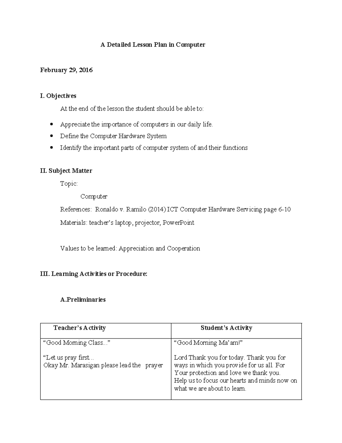 A Detailed Lesson Plan in Computer - A Detailed Lesson Plan in Computer ...